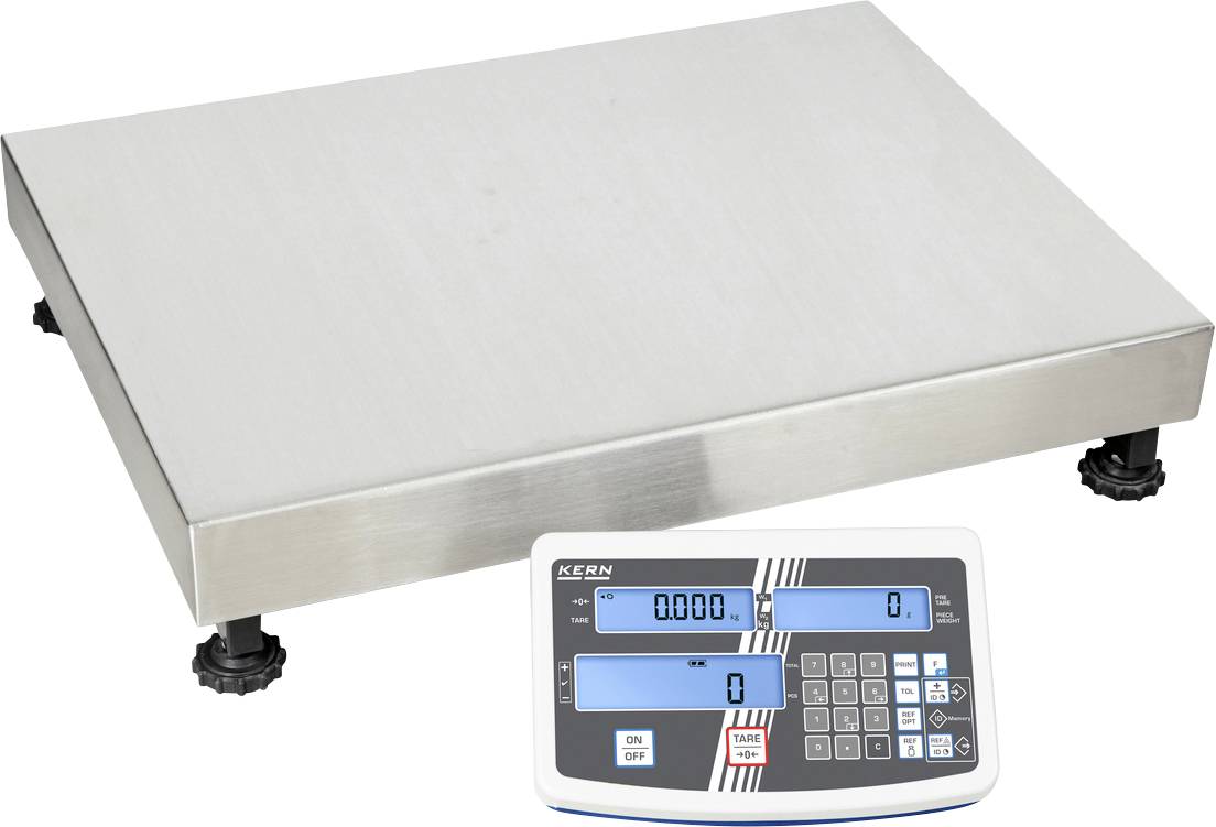 Eine robuste Plattformwaage aus Edelstahl mit digitalem Display. Sie zeigt ein Gewicht von 0,00 kg an. Geeignet für präzise Messungen.