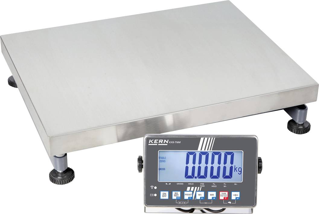 Metallene Plattformwaage mit digitalem Display zeigt '0,000 kg'. Geeignet für präzises Wiegen im industriellen Bereich.