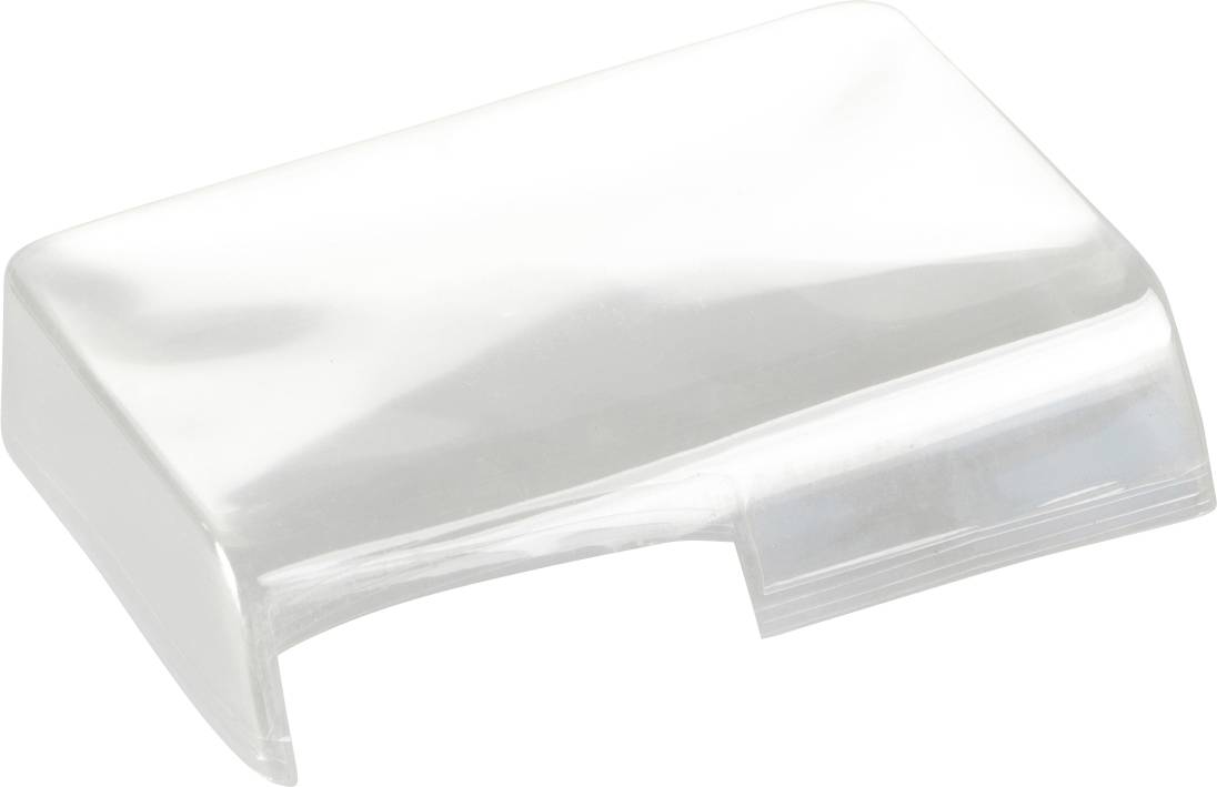 Durchsichtiger, rechteckiger Kunststoffdeckel mit leicht abgerundeten Kanten, möglicherweise als Abdeckung für einen kleinen Gegenstand gedacht.