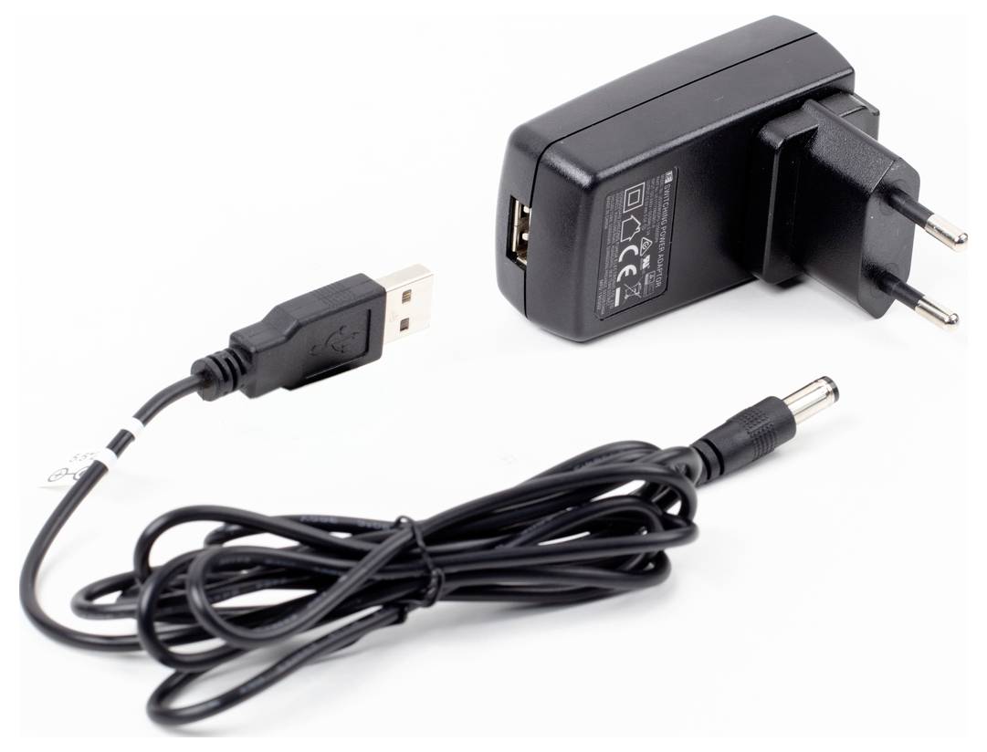 Ein schwarzes USB-Ladegerät mit abnehmbarem Kabel und europäischem Stecker, geeignet für elektronische Geräte.