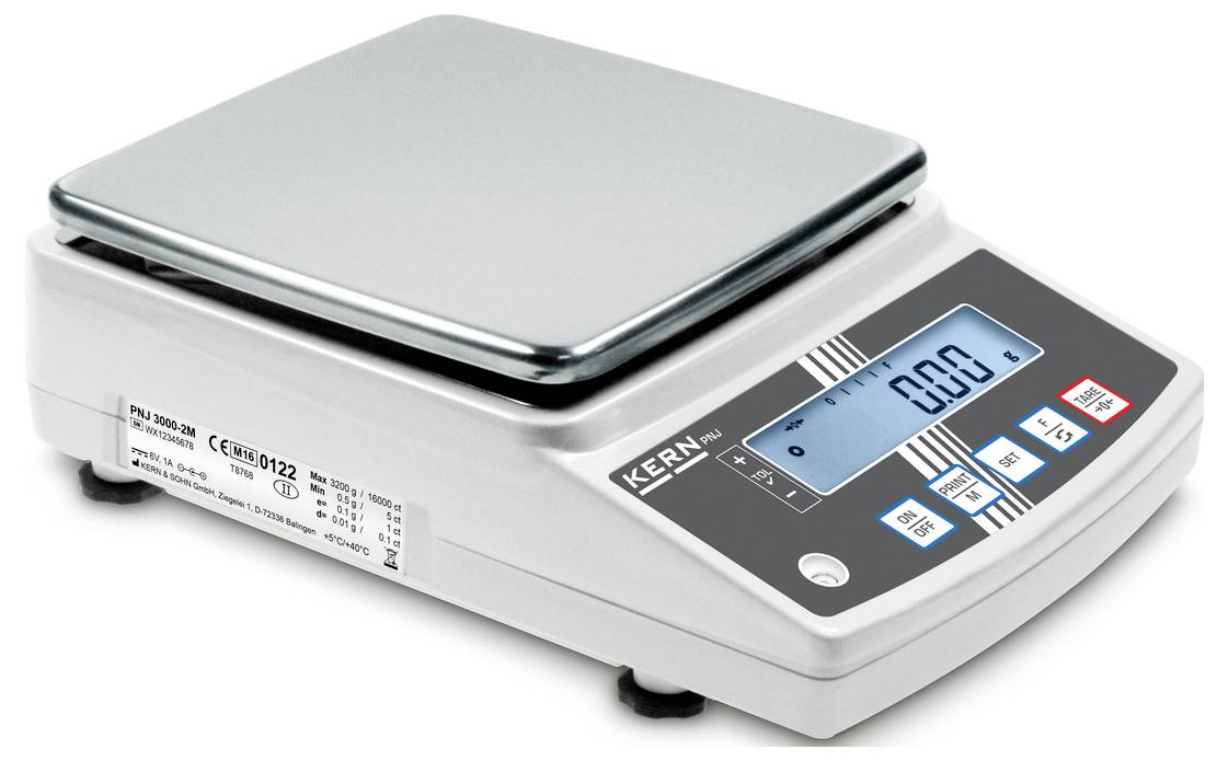 Digitale Tischwaage mit rechteckiger Edelstahlwägeplatte und digitalem Display, zeigt '0.00'. Optimal für präzises Wiegen.