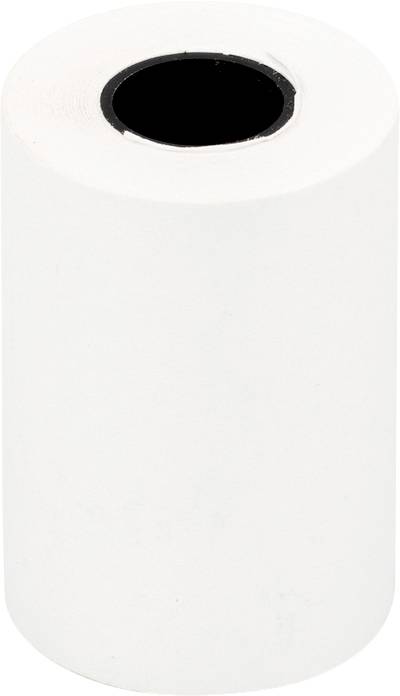 Eine weiße Papierrolle mit einer schwarzen Mitte, vermutlich für einen Drucker oder Registrierkasse gedacht.