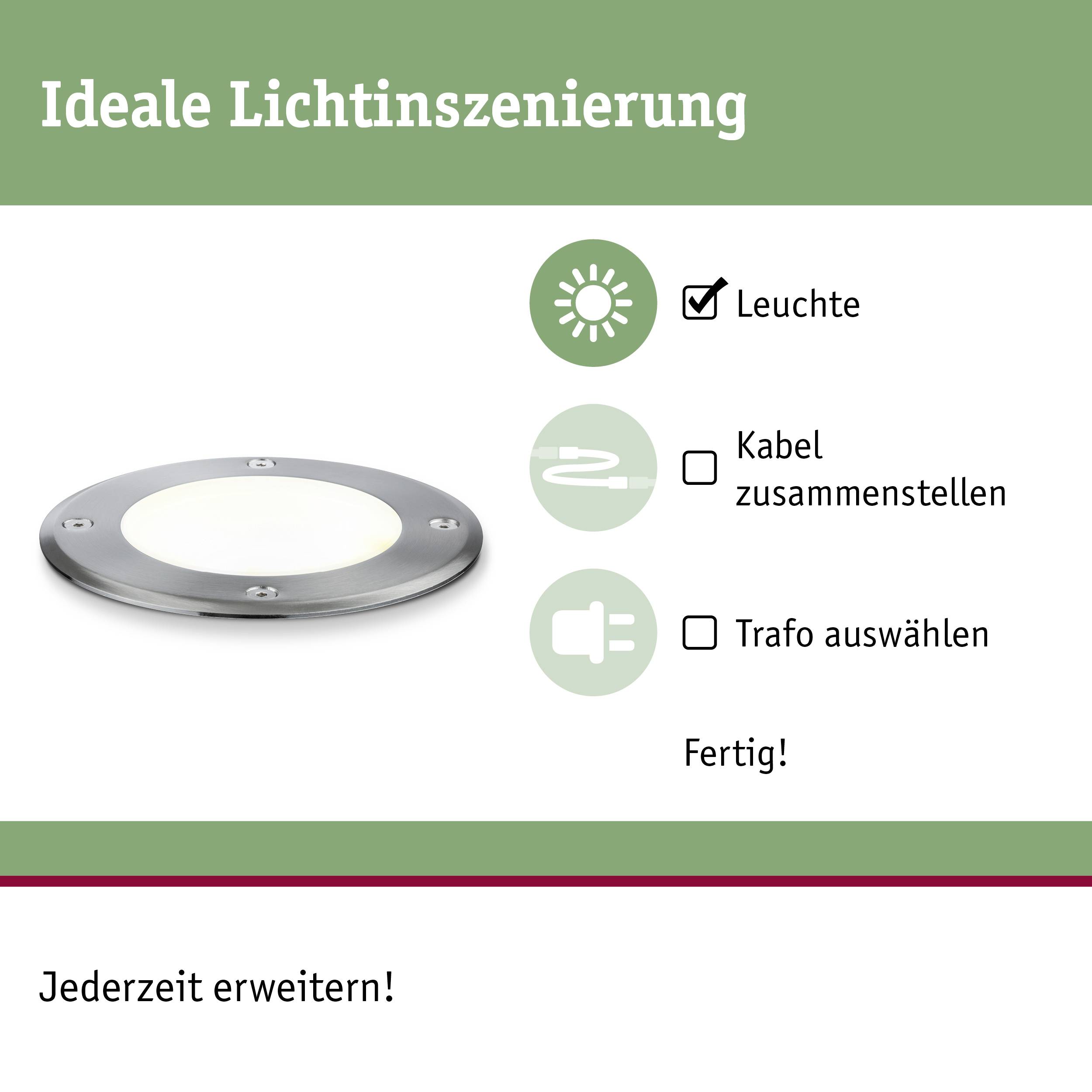 Paulmann 93907 Beleuchtungssystem Plug & Shine LED-Außeneinbauleuchte LED 6W Warmweiß Silber
