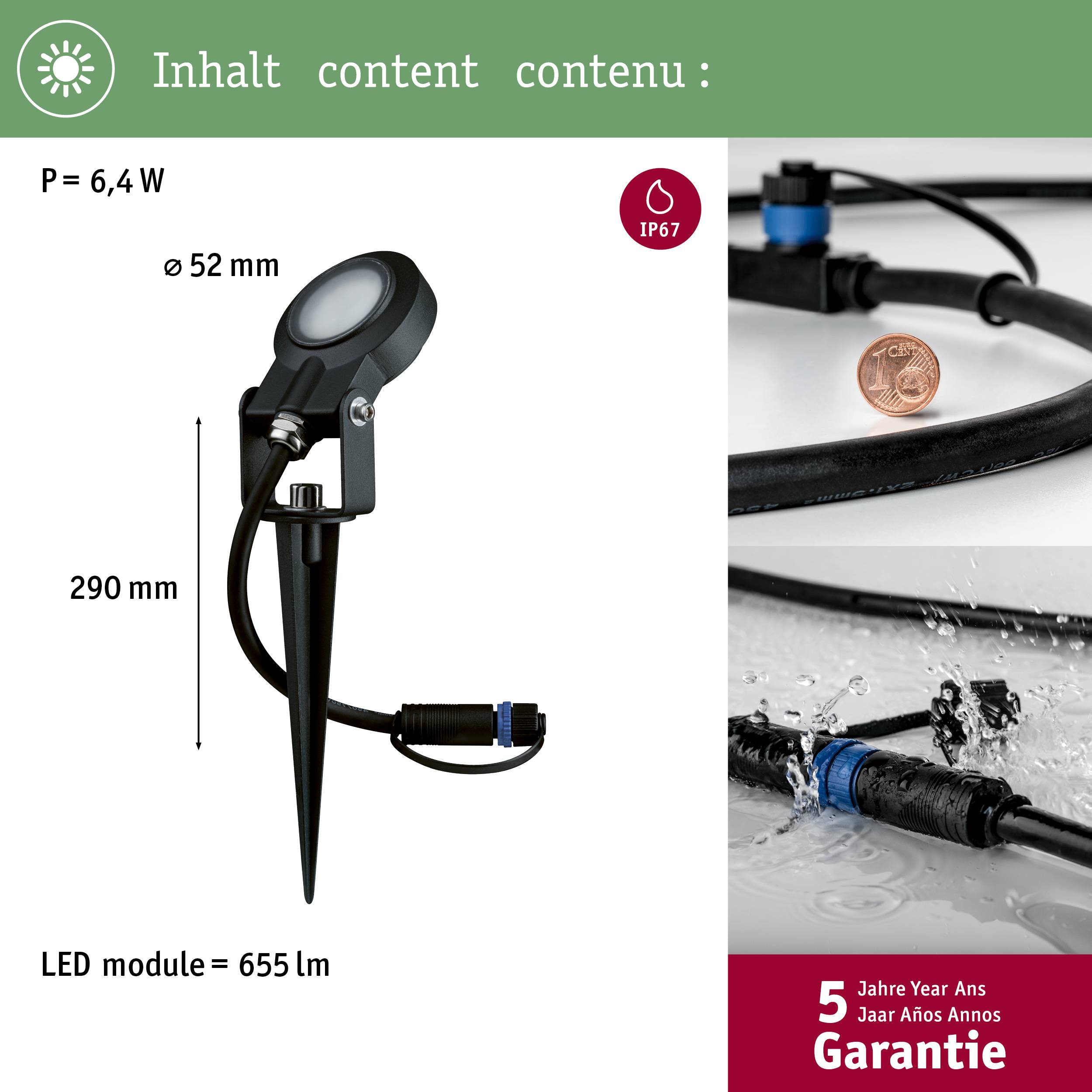 Paulmann 93934 Beleuchtungssystem Plug & Shine LED-Gartenstrahler LED 6W Warmweiß Anthrazit