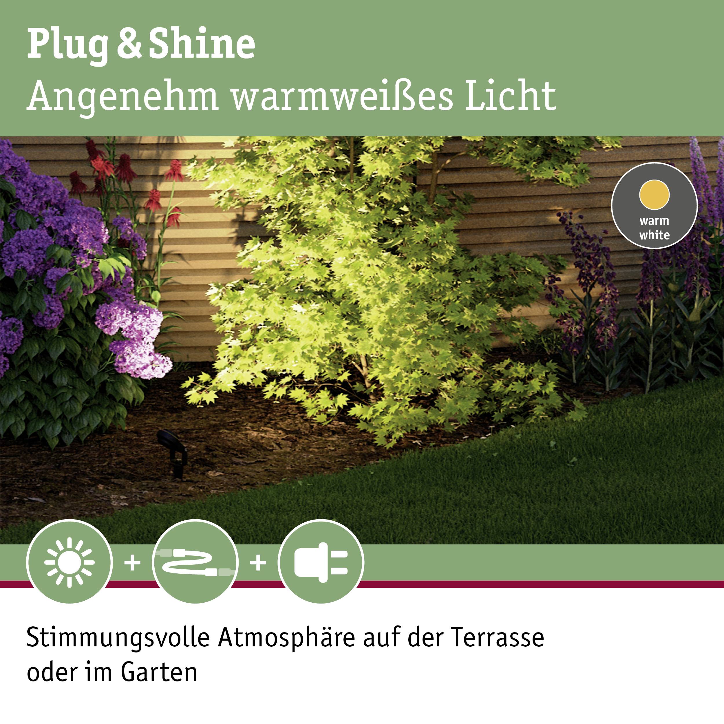 Paulmann 93934 Beleuchtungssystem Plug & Shine LED-Gartenstrahler LED 6W Warmweiß Anthrazit