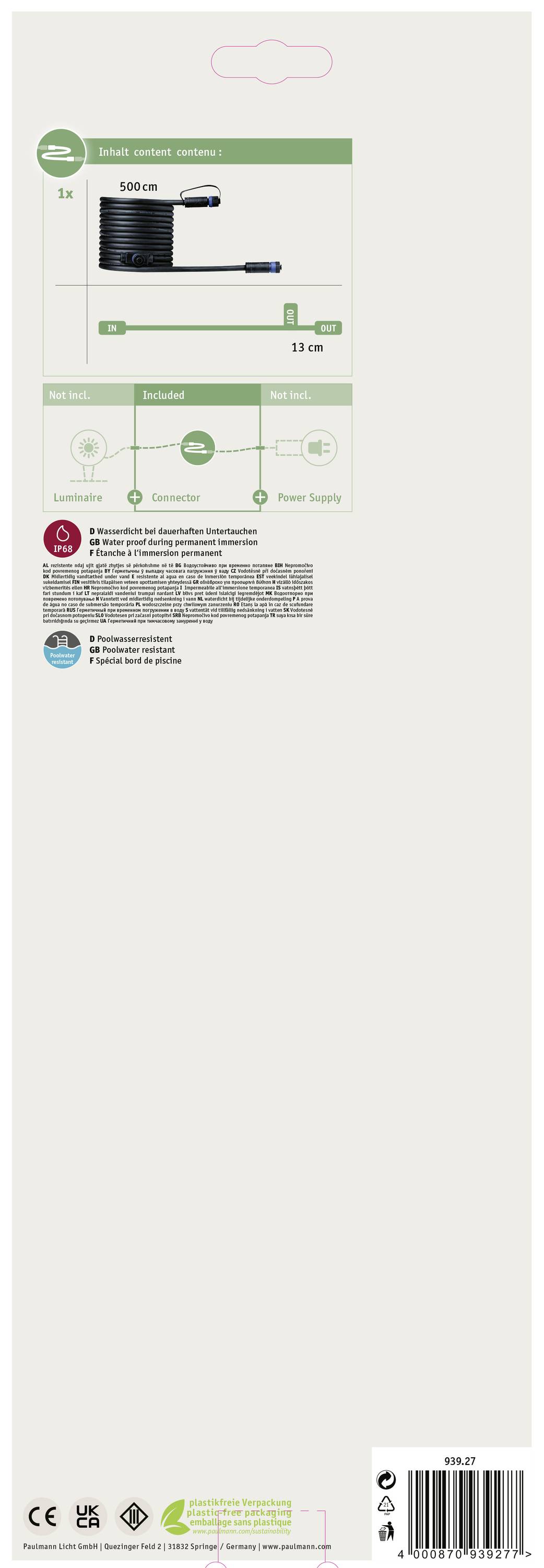 Paulmann 93927 Beleuchtungssystem Plug & Shine Verbindungskabel Schwarz