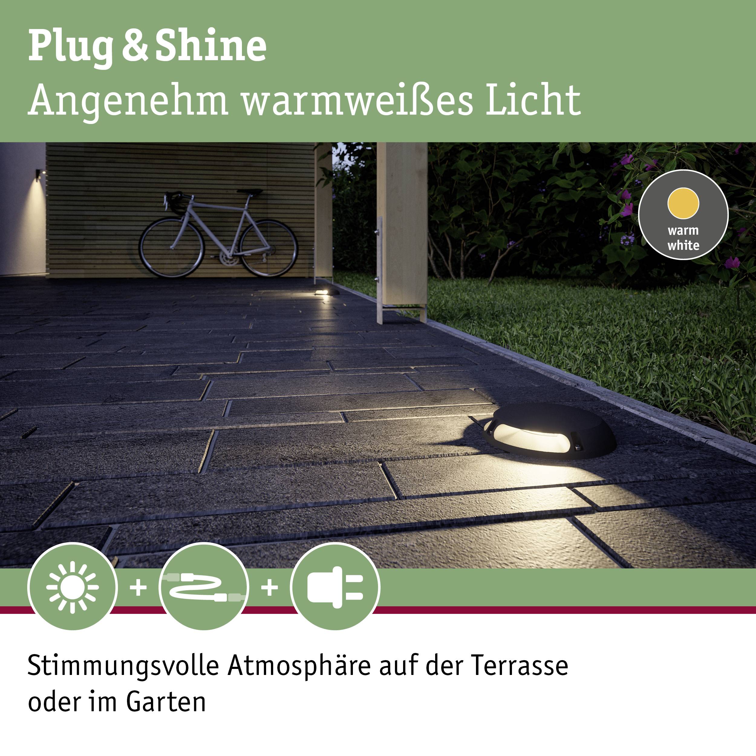 Paulmann 93920 Beleuchtungssystem Plug & Shine LED-Bodenaufbauleuchte LED 6W Warmweiß Anthrazit