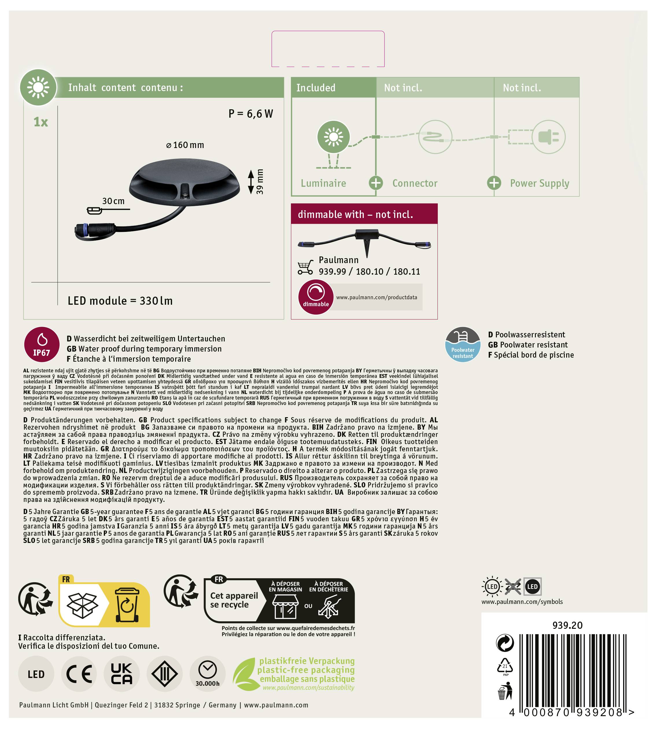 Paulmann 93920 Beleuchtungssystem Plug & Shine LED-Bodenaufbauleuchte LED 6W Warmweiß Anthrazit
