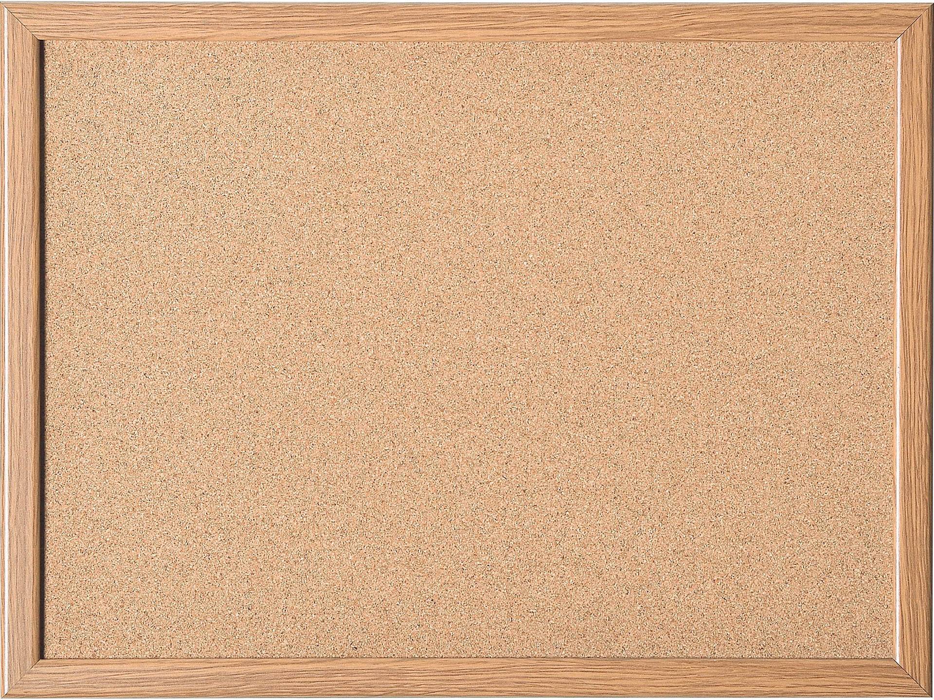 Korkpinnwand mit Holzrahmen, leer. Geeignet zum Anheften von Notizen oder Erinnerungen.