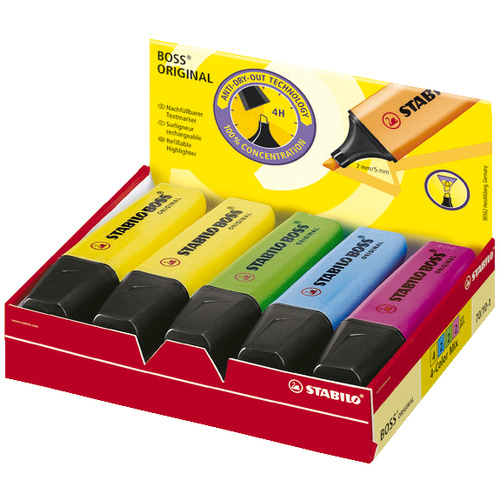 STABILO Textmarker BOSS® ORIGINAL 70/10-1 Gelb, Grün, Pink, Blau 2 mm, 5 mm 10 St.