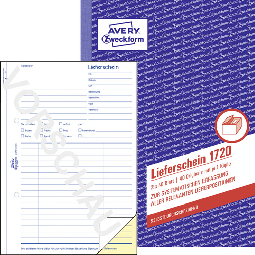 Avery-Zweckform Lieferschein Formular 1720 DIN A5 Weiß Anzahl der Blätter: 40
