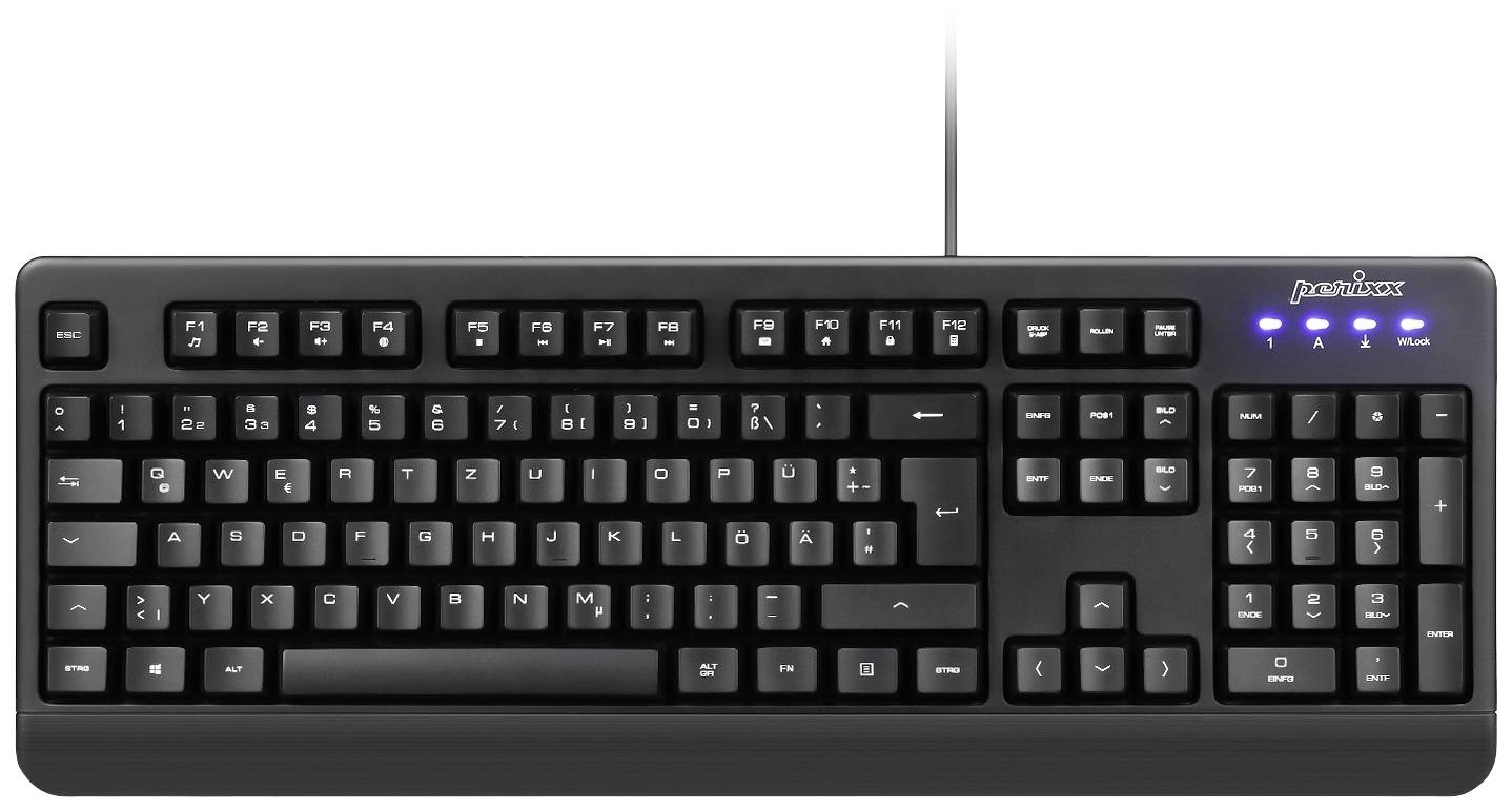 Perixx Periboard-517 B USB Tastatur Deutsch, QWERTZ Schwarz Staubgeschützt, Spritzwassergeschützt