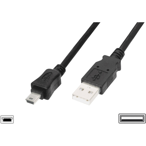 Digitus Câble USB USB 2.0 USB-A mâle, USB-Mini-B mâle 1.00 m noir rond, blindage double AK-300130-010-S