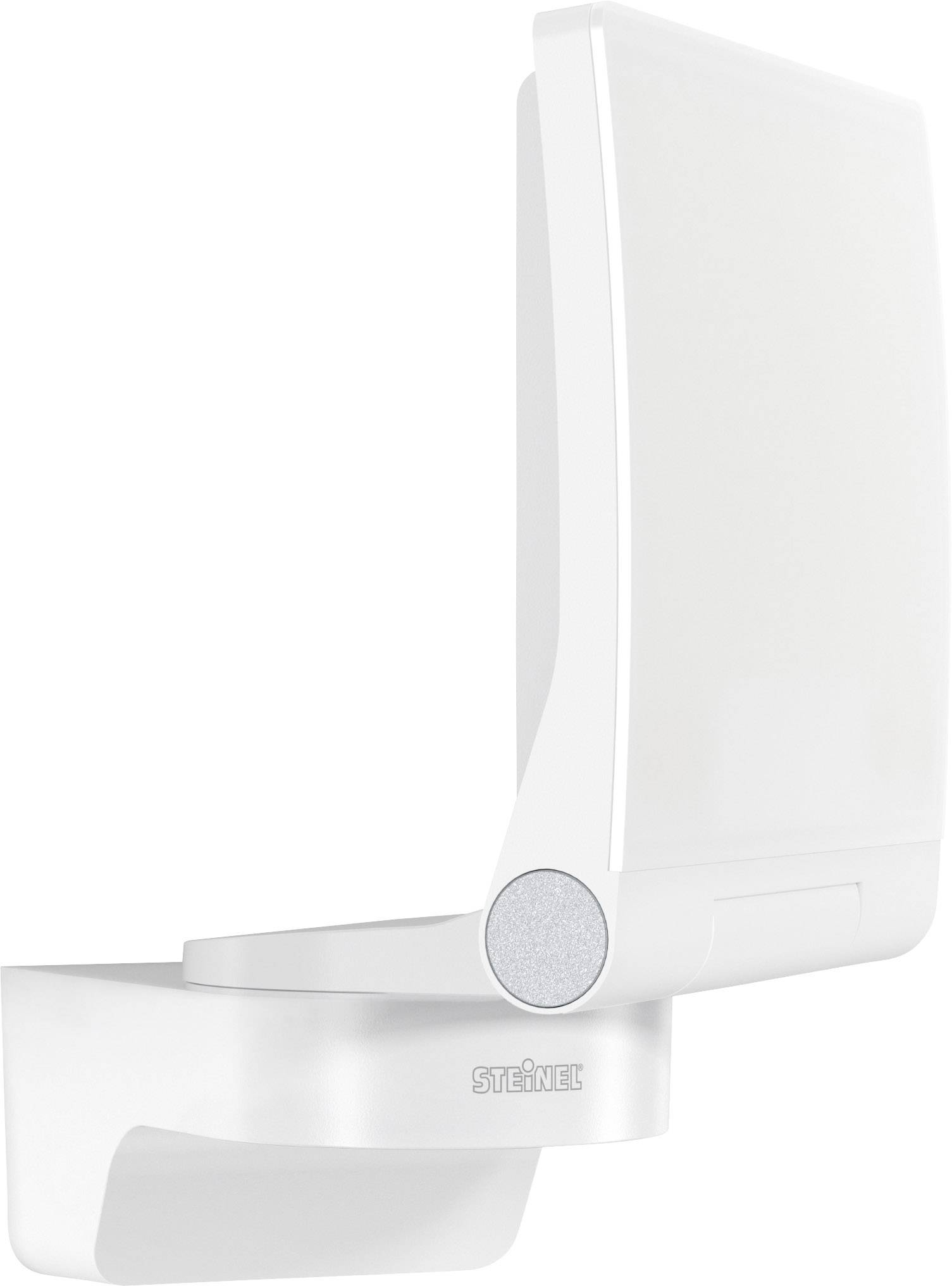 Weiße LED-Außenleuchte mit Bewegungssensor, modernes Design.