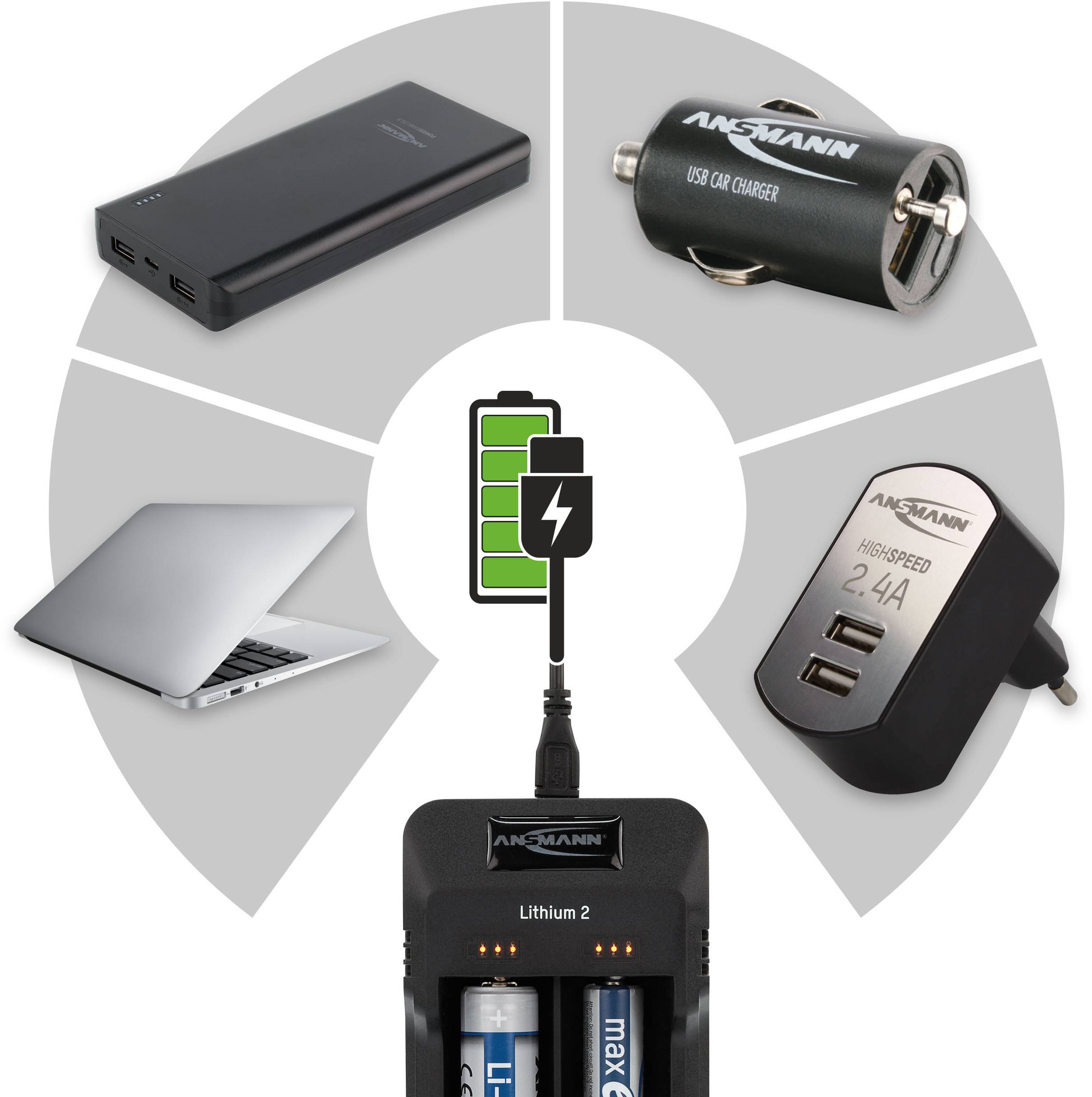 Ansmann Lithium 2 1001-0050 Rundzellen-Ladegerät LiIon, NiMH Micro (AAA), Mignon (AA)