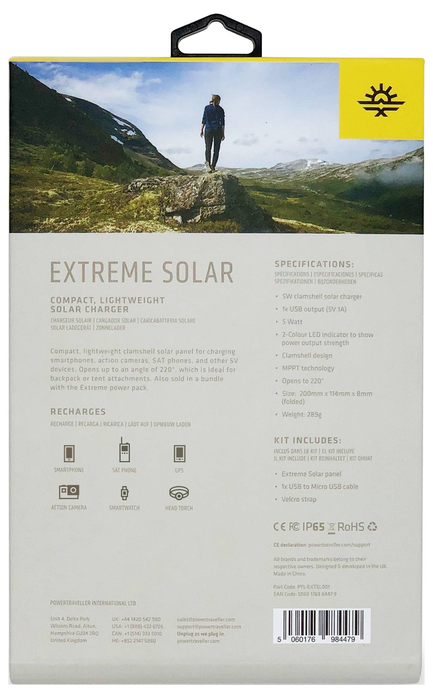 Power Traveller Extreme Solar PTL-EXTSL001 Solarpanel Ladestrom Solarzelle 1000mA 5W