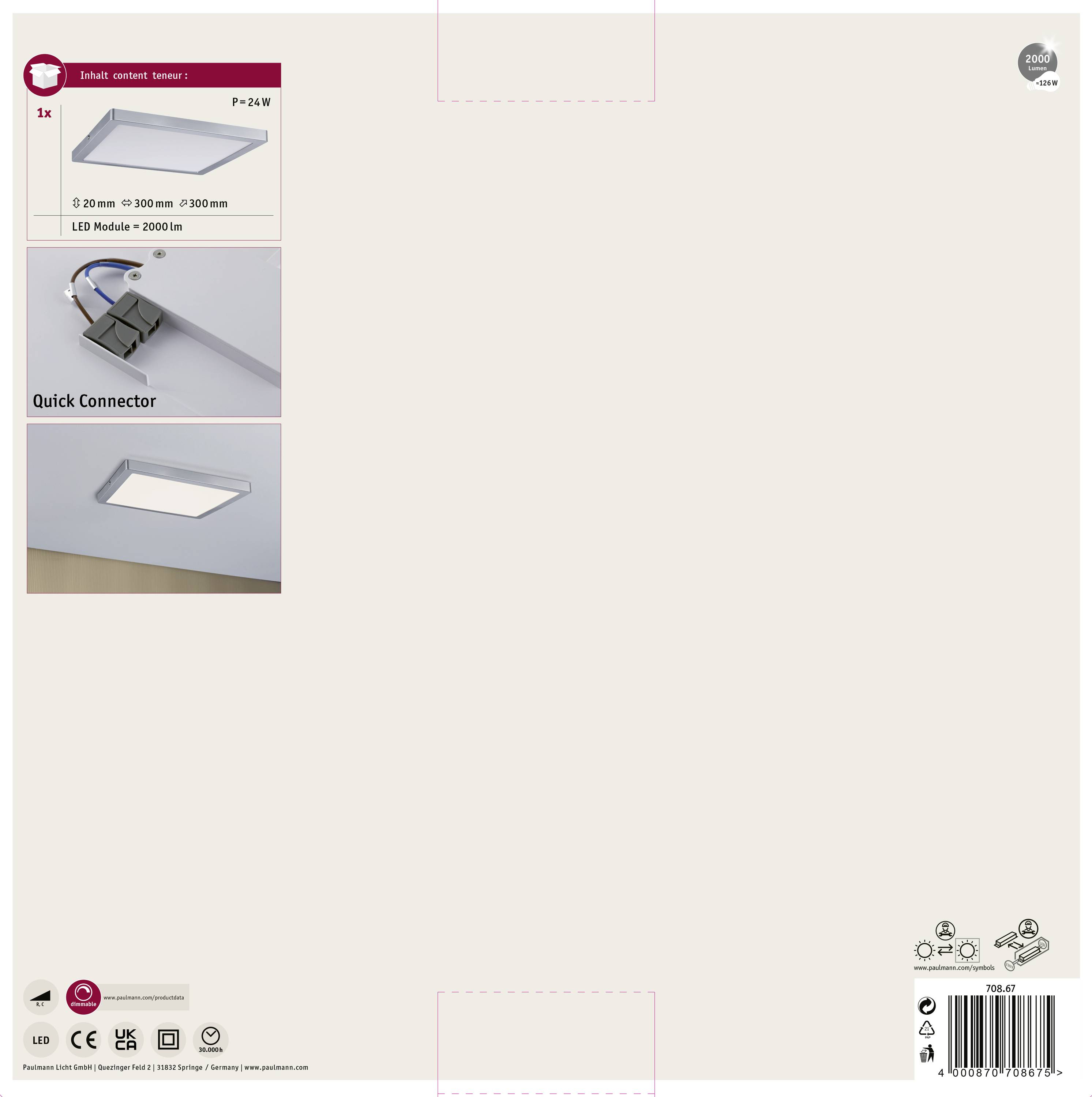 Paulmann Atria 70867 LED-Panel 16.5W Warmweiß Chrom (matt)