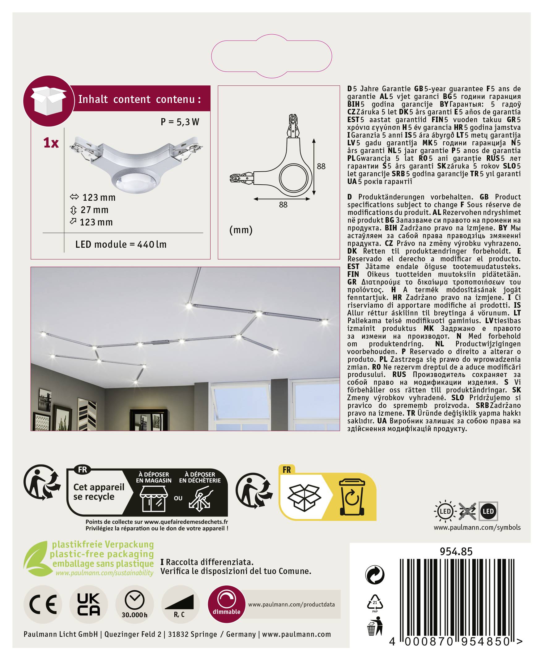 Paulmann 95485 Hochvolt-Schienensystem-Komponente L-Verbinder Chrom (matt)