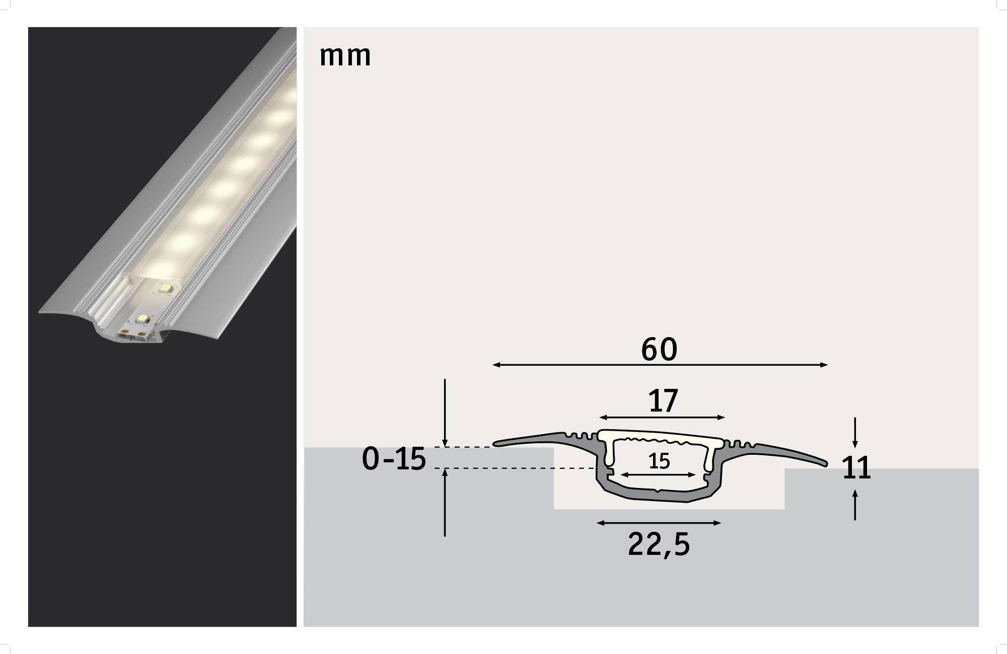 Paulmann 70855 Step Profil Aluminium, Kunststoff (L x B) 100 cm x 6 cm 1 St.