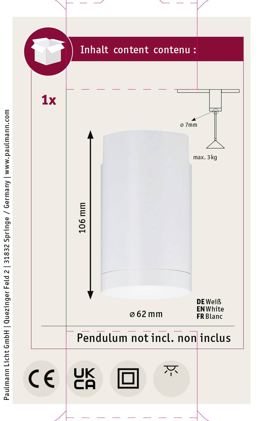 Paulmann 95495 Hochvolt-Schienensystem-Komponente Pendelabhängung Weiß