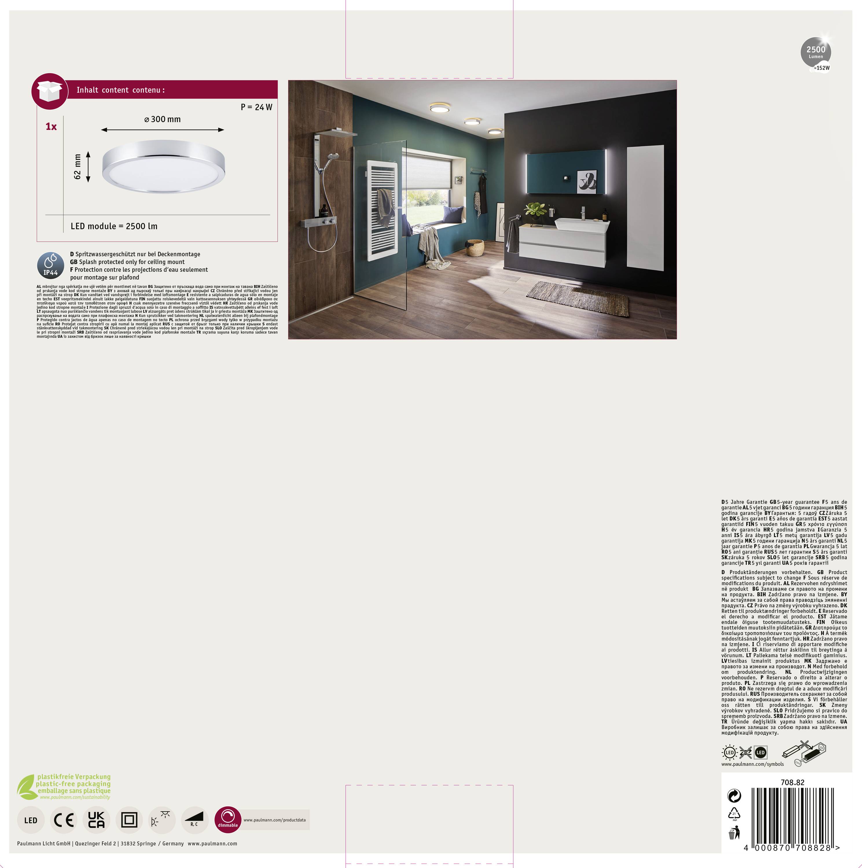 Paulmann Aviar 70882 LED-Bad-Deckenleuchte 20W Warmweiß Chrom