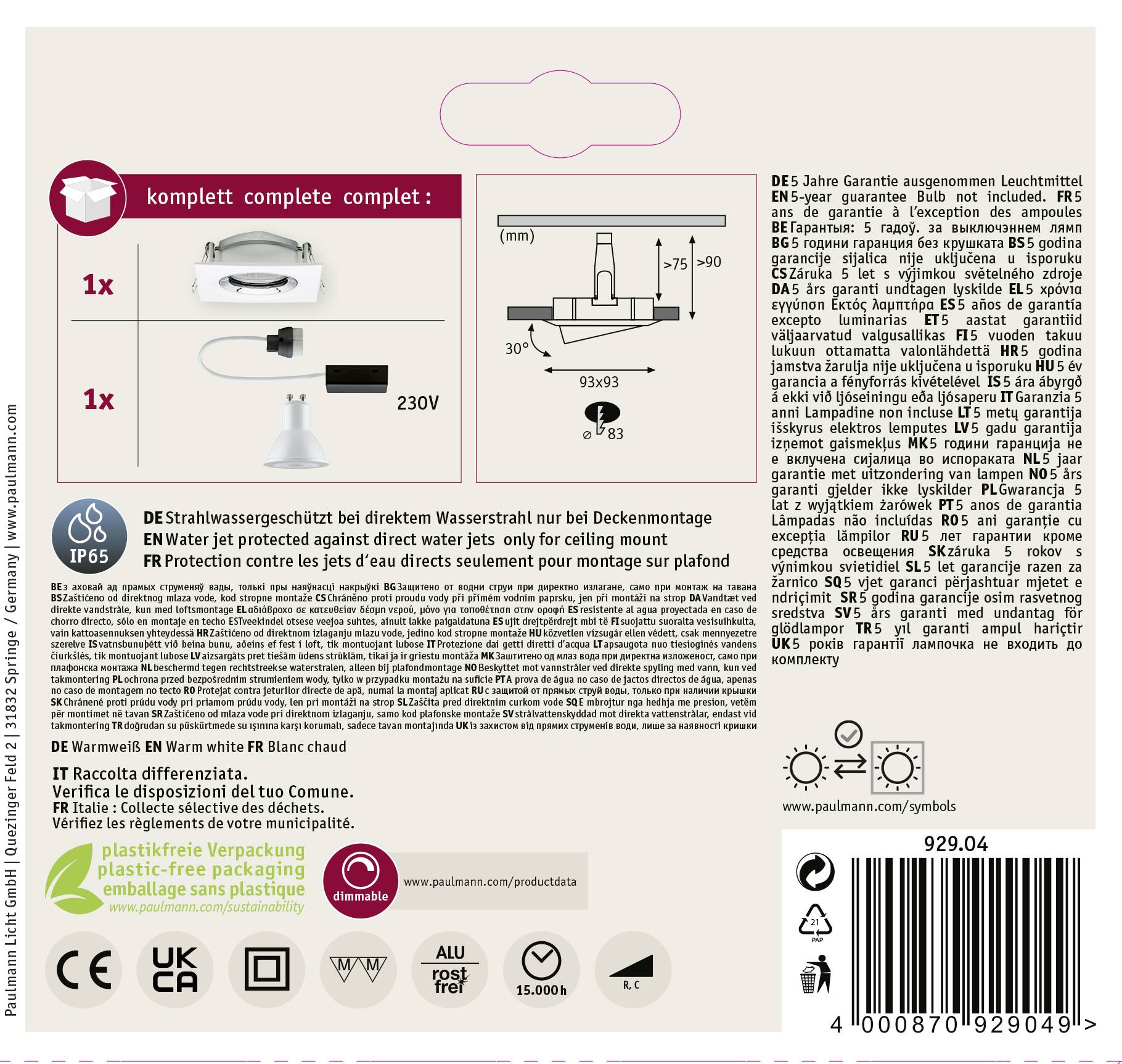 Paulmann Nova Bad-Einbauleuchte Set LED GU10 7W IP65 Weiß (matt), Chrom