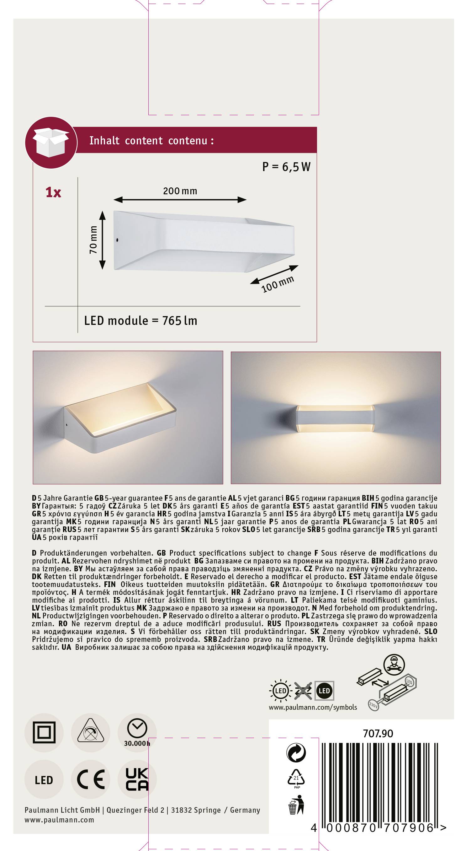Paulmann Bar 70790 LED-Wandleuchte 5.5W Weiß