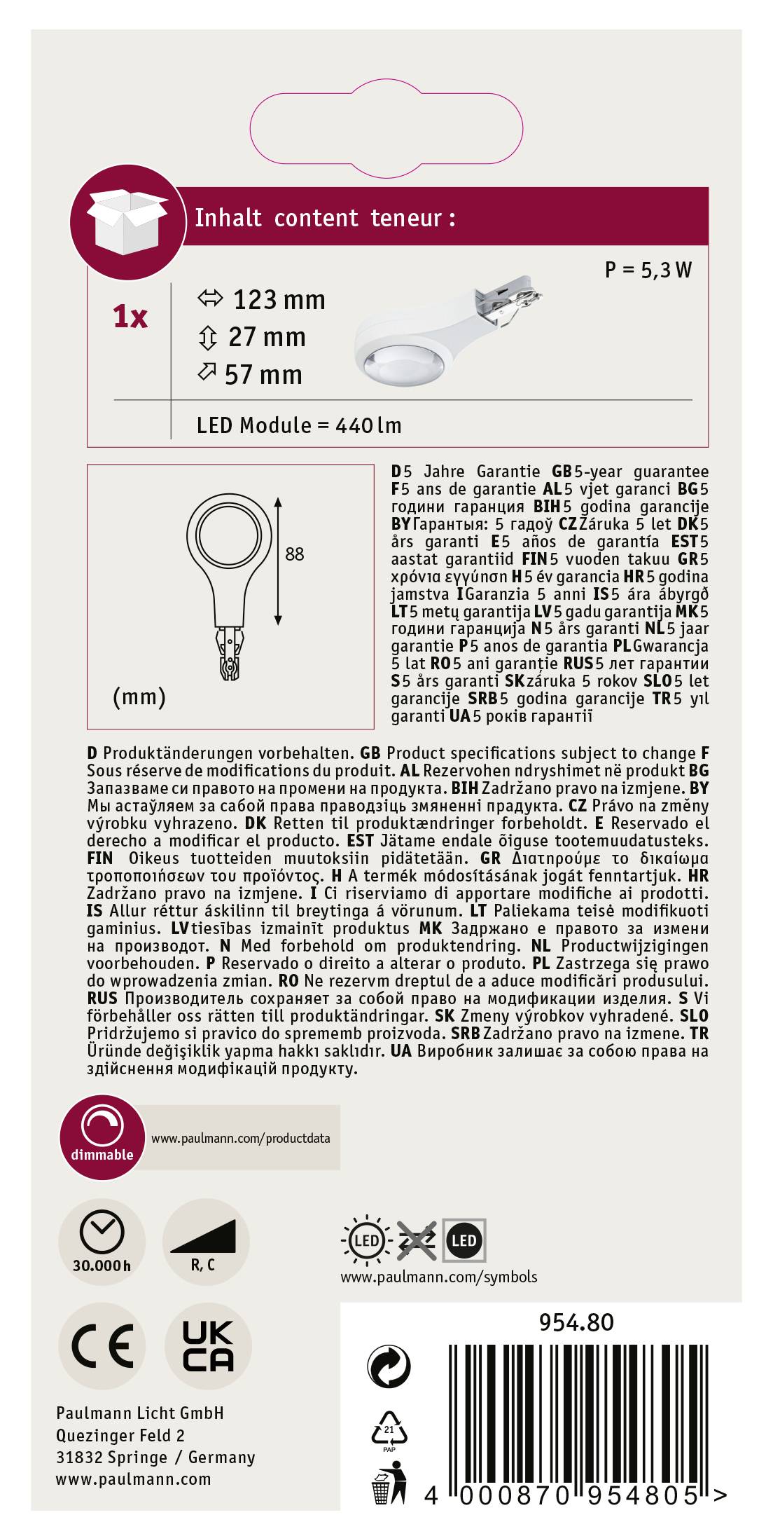 Paulmann 95480 Hochvolt-Schienensystem-Komponente Endkappe Weiß
