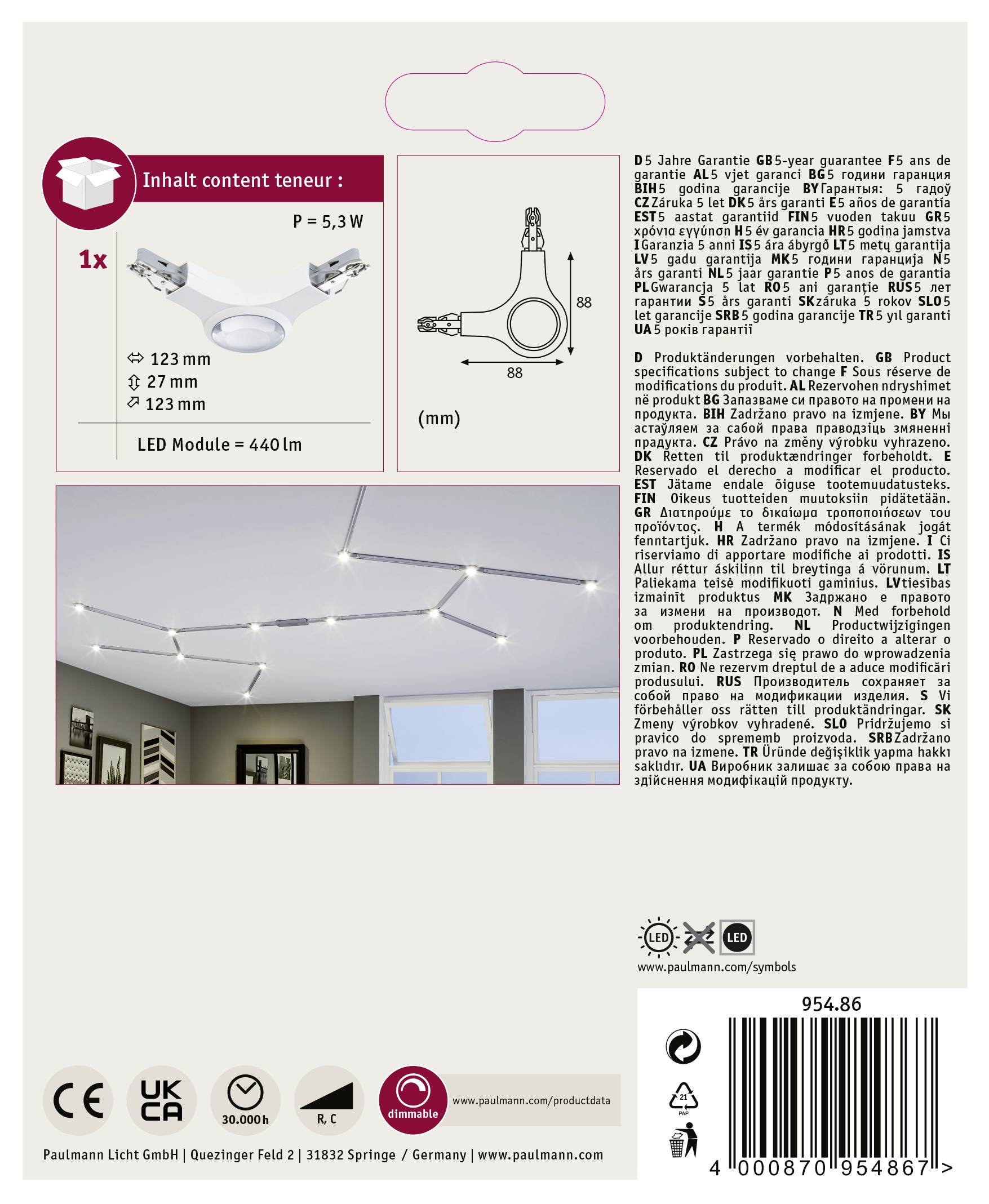 Paulmann 95486 Hochvolt-Schienensystem-Komponente L-Verbinder Weiß