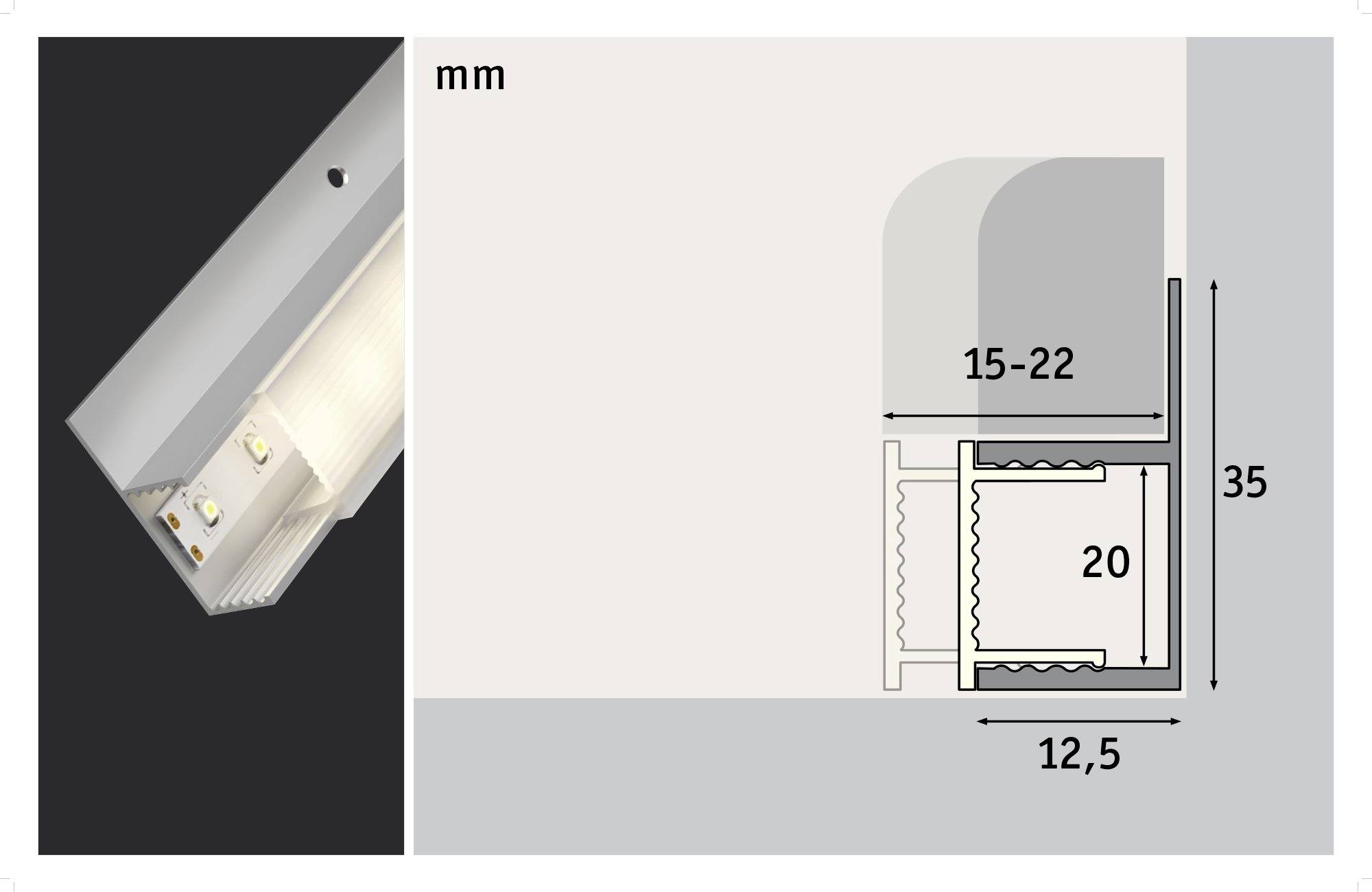 Paulmann 70862 Socle Profil Aluminium, Kunststoff (L x B x H) 100 x 1.25 x 3.5 cm 1 St.