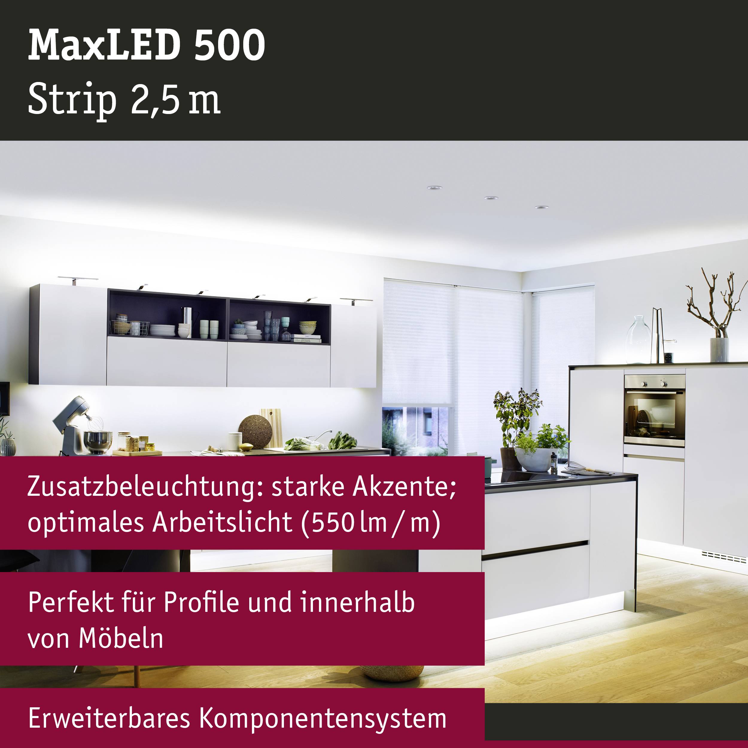 Paulmann MaxLED 500 70828 LED-Streifen-Erweiterung mit Stecker 24V 2.5m Tageslichtweiß 1St.