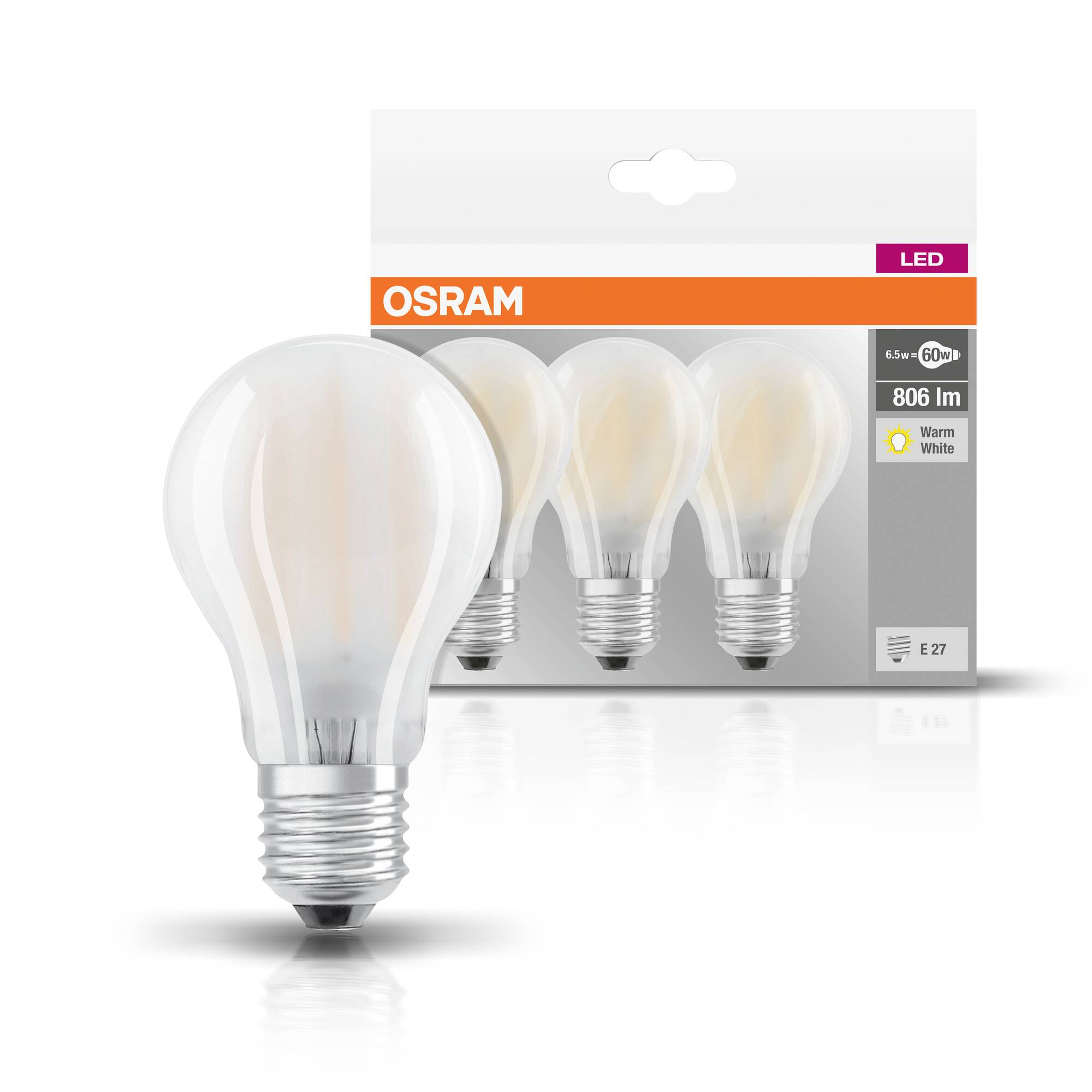 OSRAM HOMELIGHTING 4058075819351 LED EEK E (A - G) E27 Glühlampenform 7 W = 60 W Warmweiß (Ø x L) 60 mm x 105 mm 3 St.