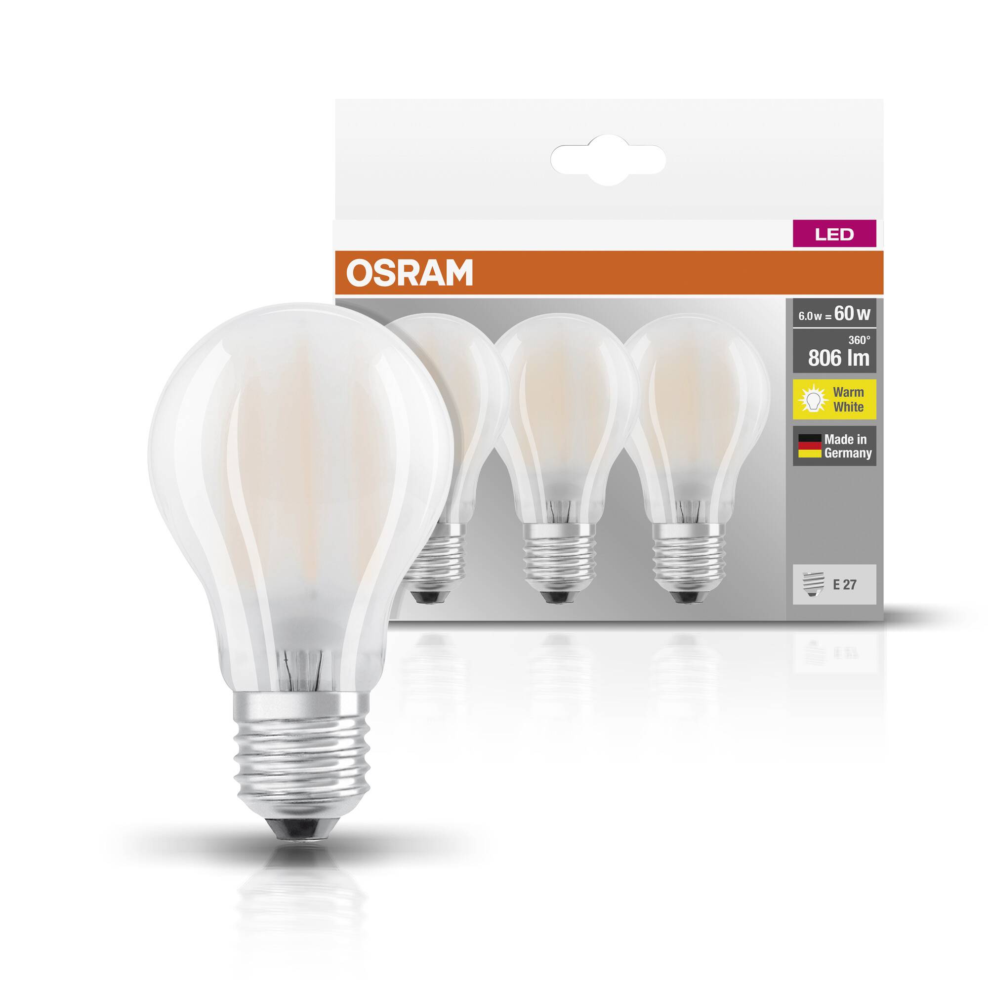 OSRAM HOMELIGHTING 4058075819351 LED EEK E (A - G) E27 Glühlampenform 7 W = 60 W Warmweiß (Ø x L) 60 mm x 105 mm 3 St.