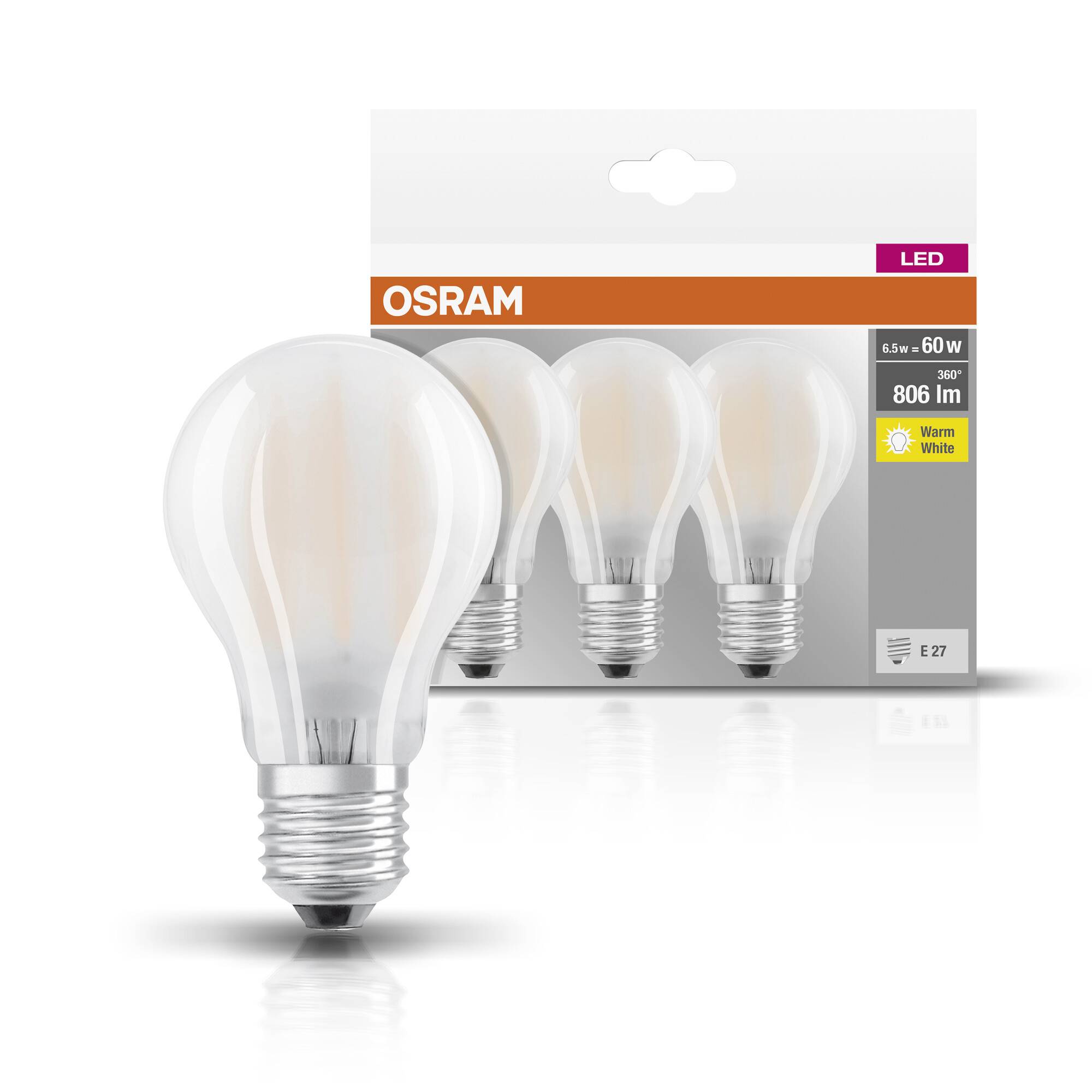 OSRAM HOMELIGHTING 4058075819351 LED EEK E (A - G) E27 Glühlampenform 7 W = 60 W Warmweiß (Ø x L) 60 mm x 105 mm 3 St.