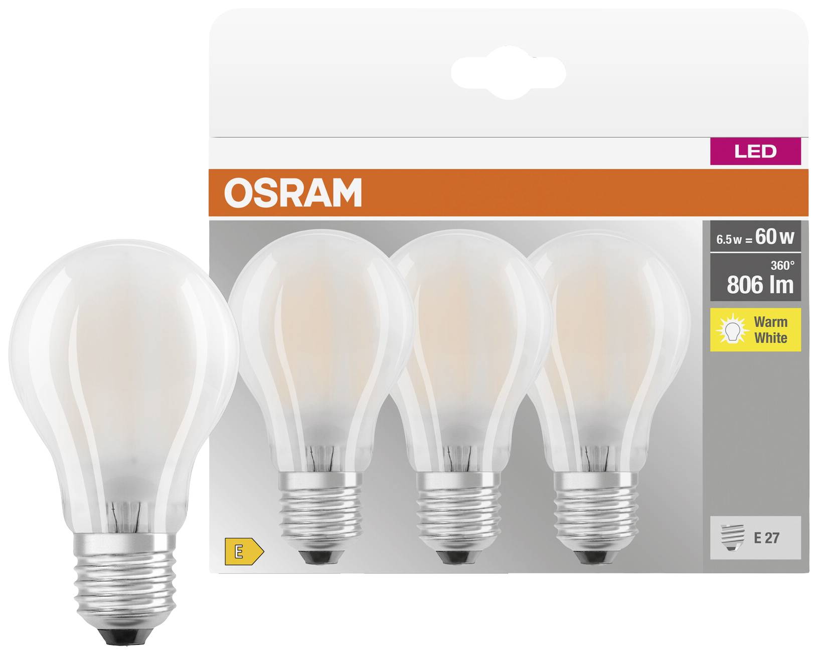 OSRAM HOMELIGHTING 4058075819351 LED EEK E (A - G) E27 Glühlampenform 7 W = 60 W Warmweiß (Ø x L) 60 mm x 105 mm 3 St.