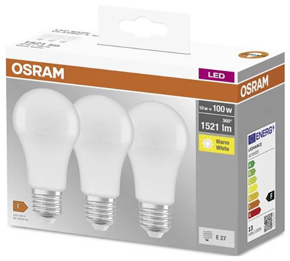 Osram HOMELIGHTING 4058075819412 LED EEK F (A - G) E27 Glühlampenform 14W = 100W Warmweiß (Ø x L) 60mm x 118mm 3St.