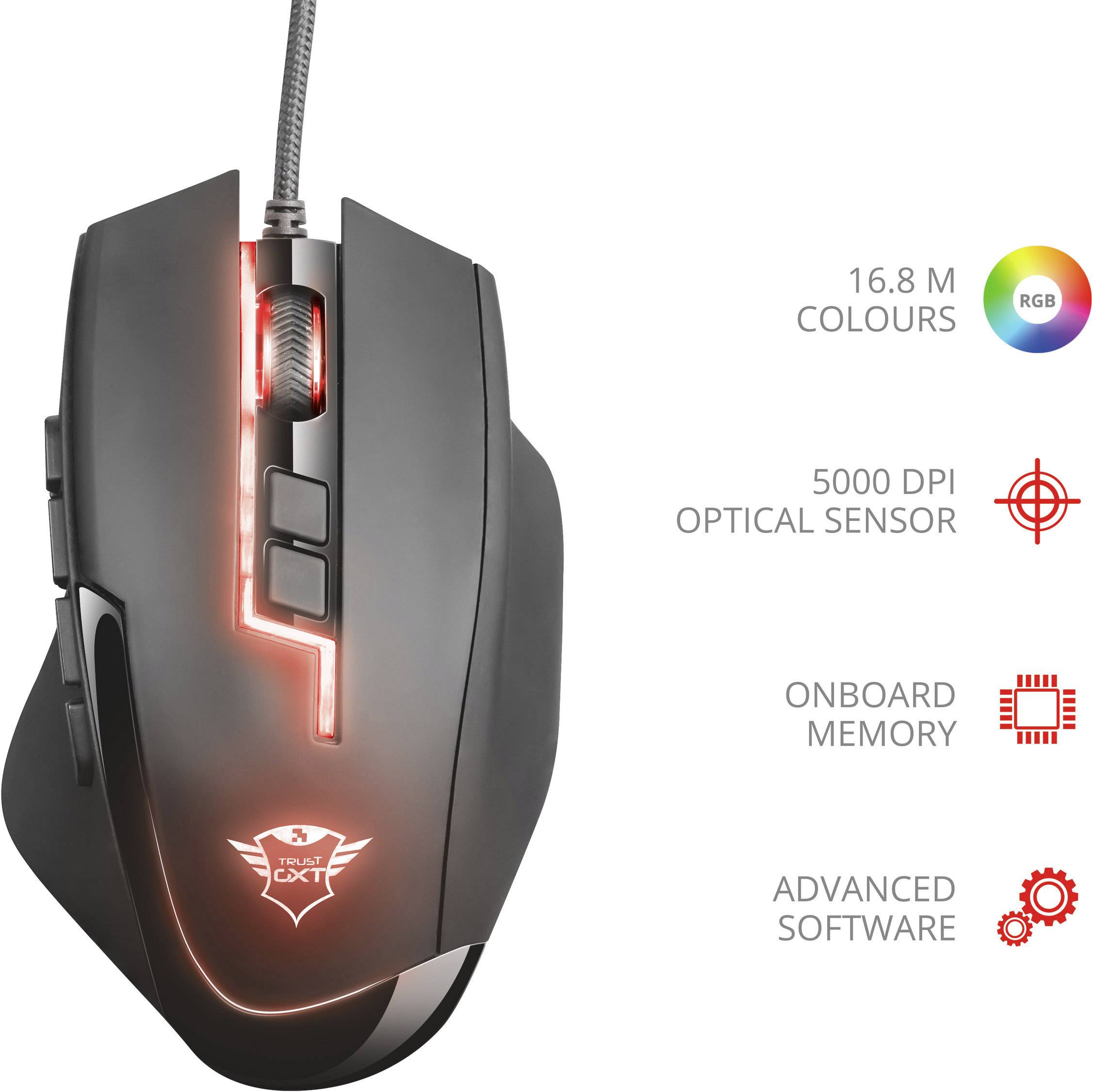 Trust GXT 164 Sikanda MMO USB Gaming-Maus Optisch Beleuchtet, Integrierter Profilspeicher Schwarz