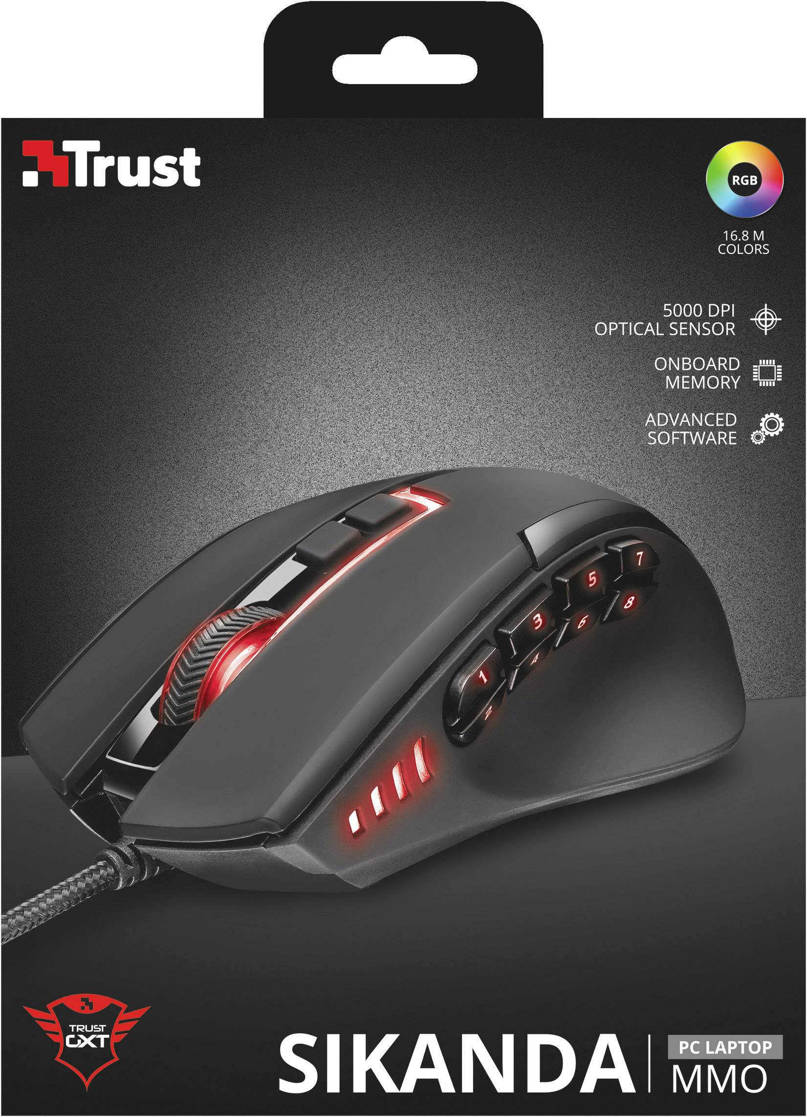 Trust GXT 164 Sikanda MMO USB Gaming-Maus Optisch Beleuchtet, Integrierter Profilspeicher Schwarz