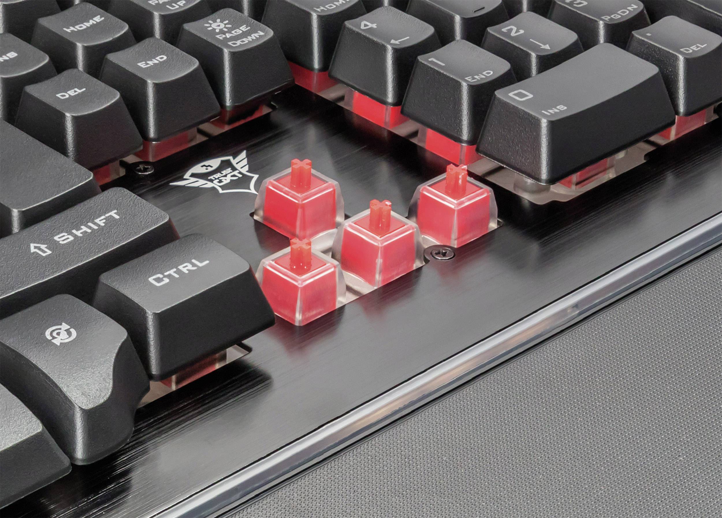 Trust GXT 860 Thura Semi-Mechanical USB Gaming-Tastatur Deutsch, QWERTZ Schwarz Beleuchtet, Handballenauflage