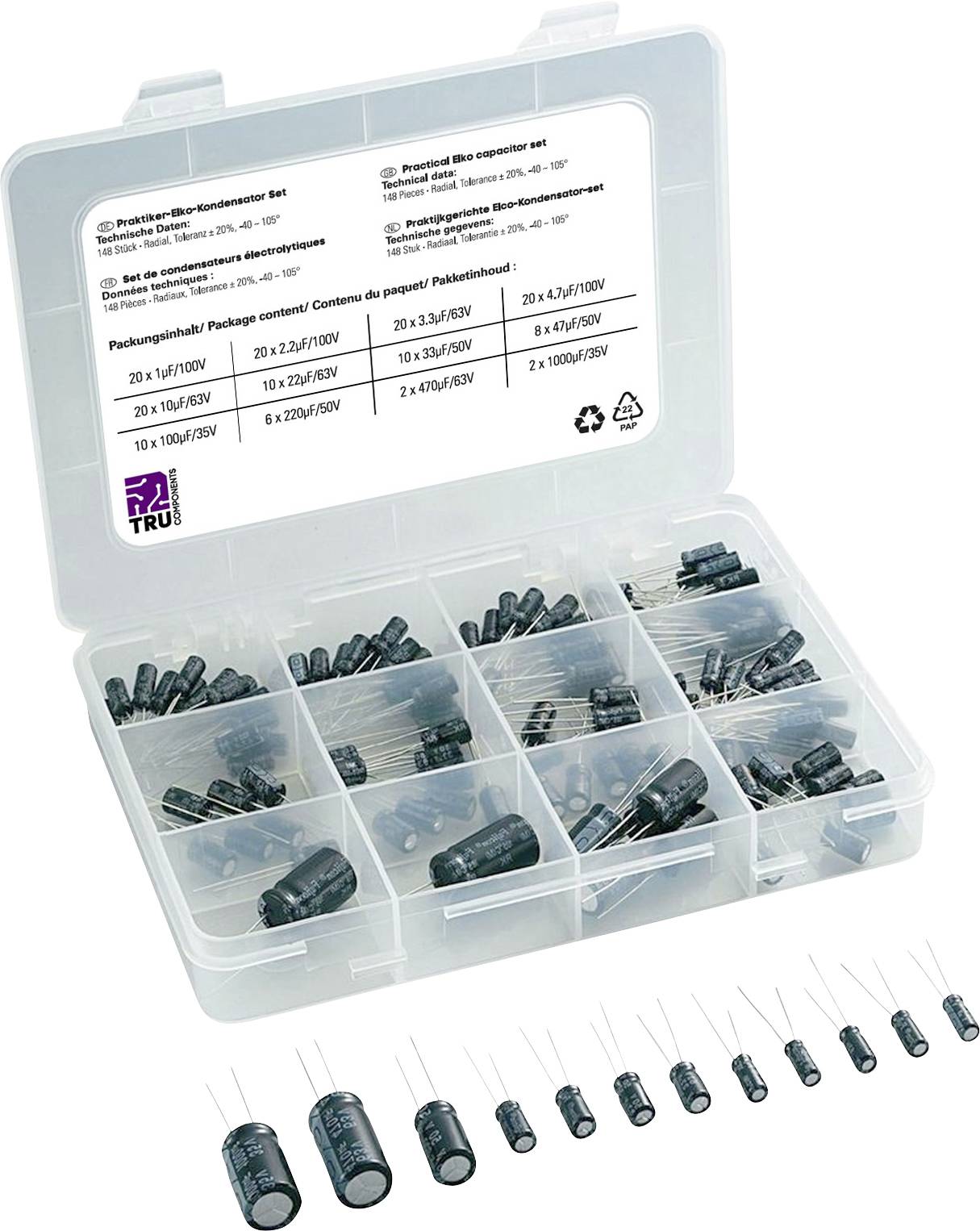 TRU Components Elektrolyt-Kondensator radial bedrahtet 20% 148St.