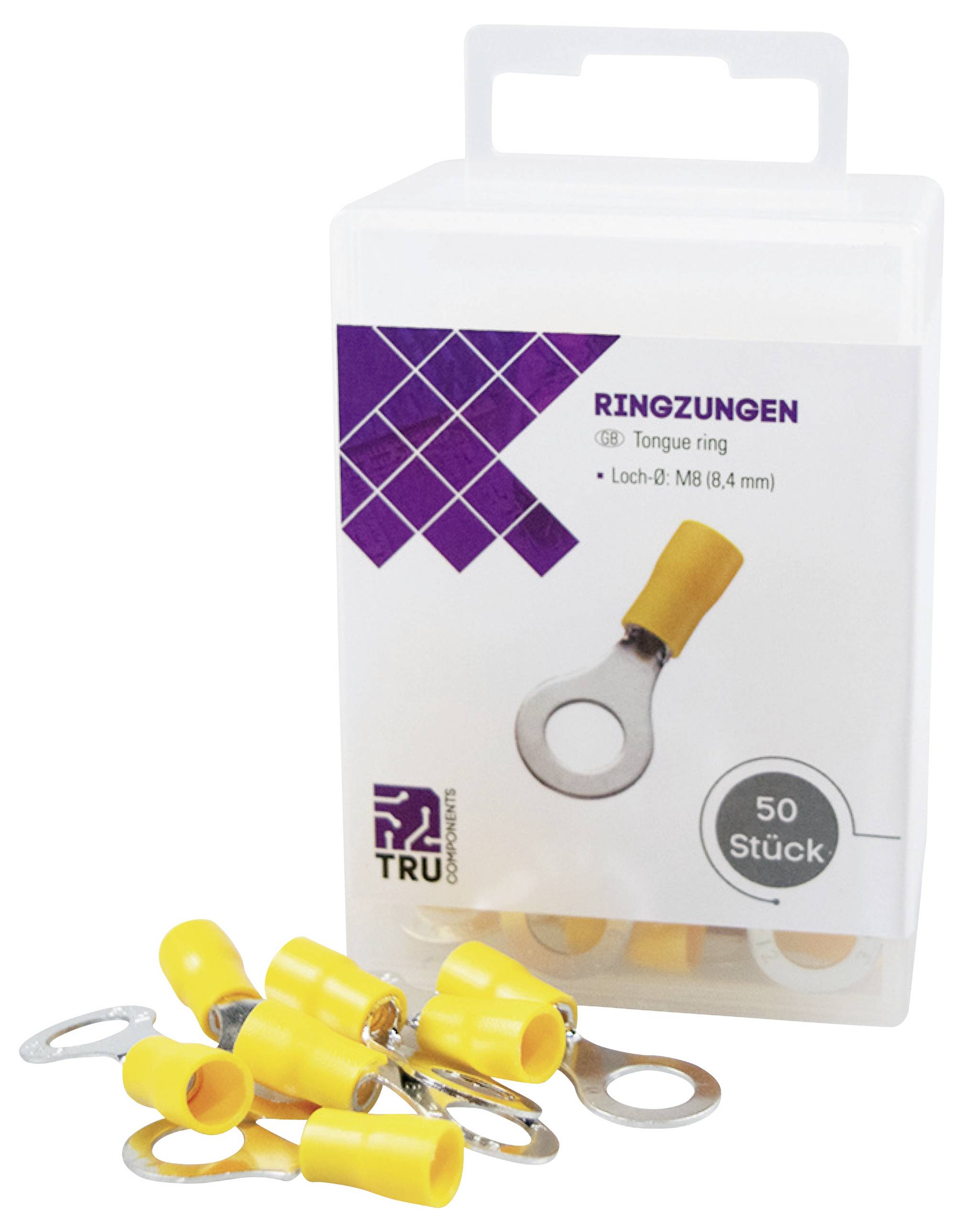 TRU Components 746750 Ringkabelschuh Querschnitt (max.)=6mm² Loch-Ø=8.4mm Teilisoliert Gelb 50St.