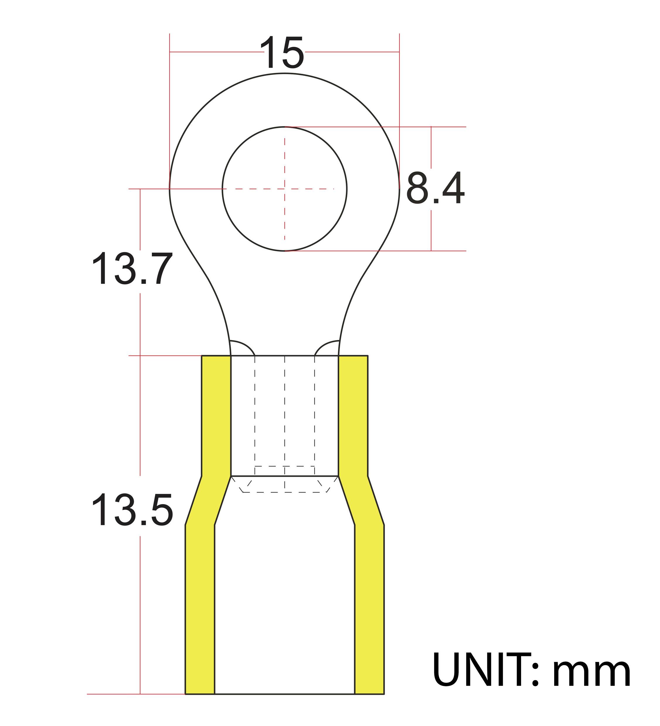 TRU Components 746750 Ringkabelschuh Querschnitt (max.)=6mm² Loch-Ø=8.4mm Teilisoliert Gelb 50St.