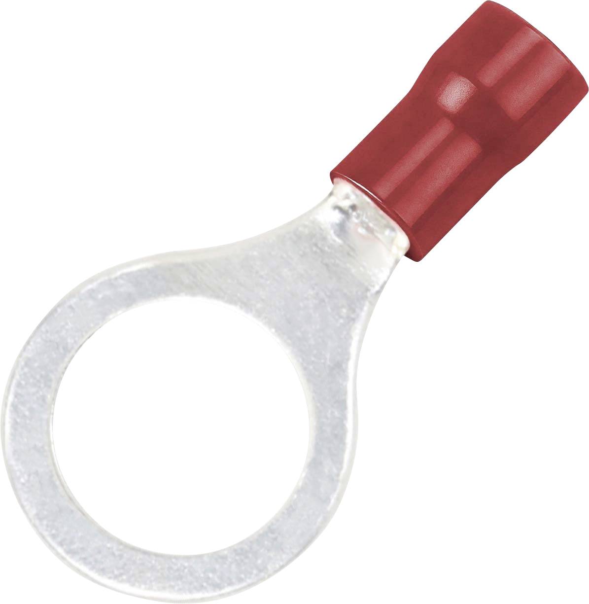 Roter isolierter Ringkabelschuh auf weißem Hintergrund.