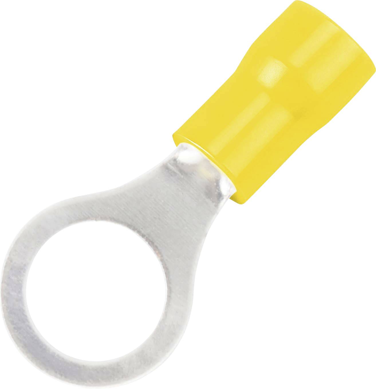 Gelber isolierter Ringkabelschuh auf weißem Hintergrund.