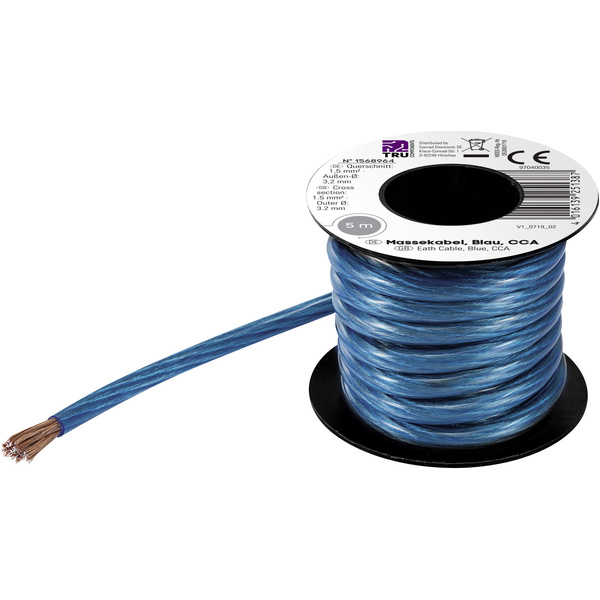 Câble de masse TRU COMPONENTS 93030c468 1568964 1 x 1.50 mm² bleu 5 m