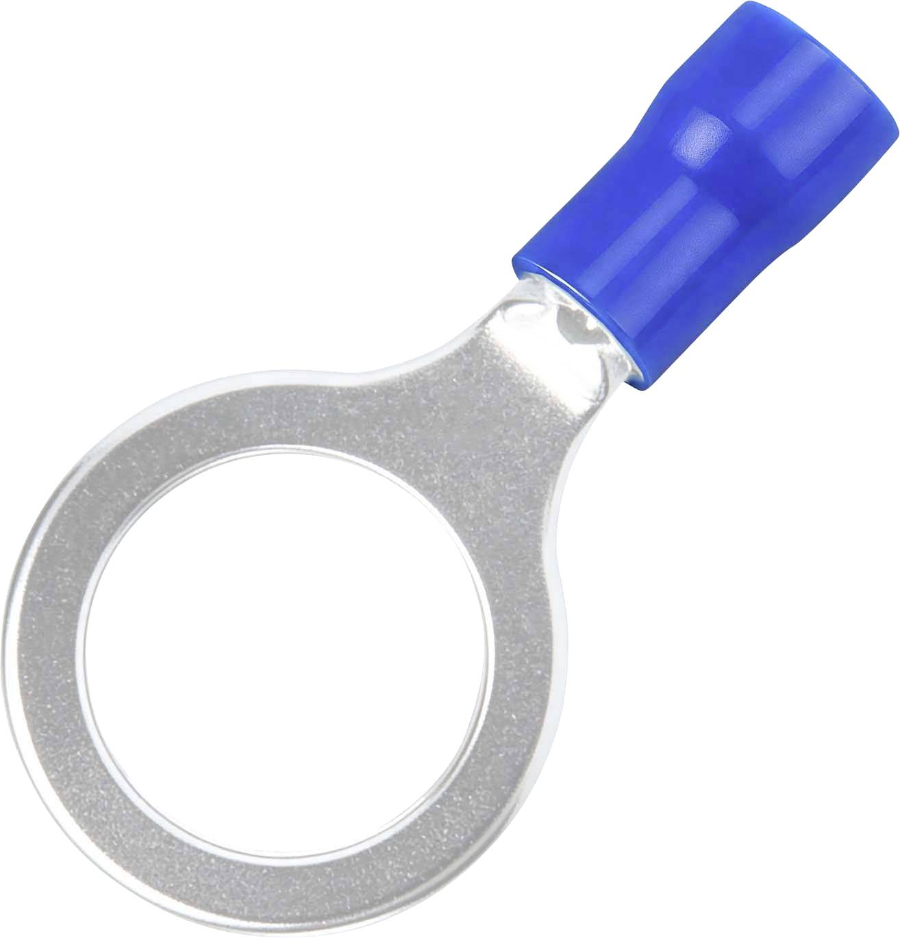 Blauer isolierter Ringleiterklemmen-Stecker auf weißem Hintergrund.