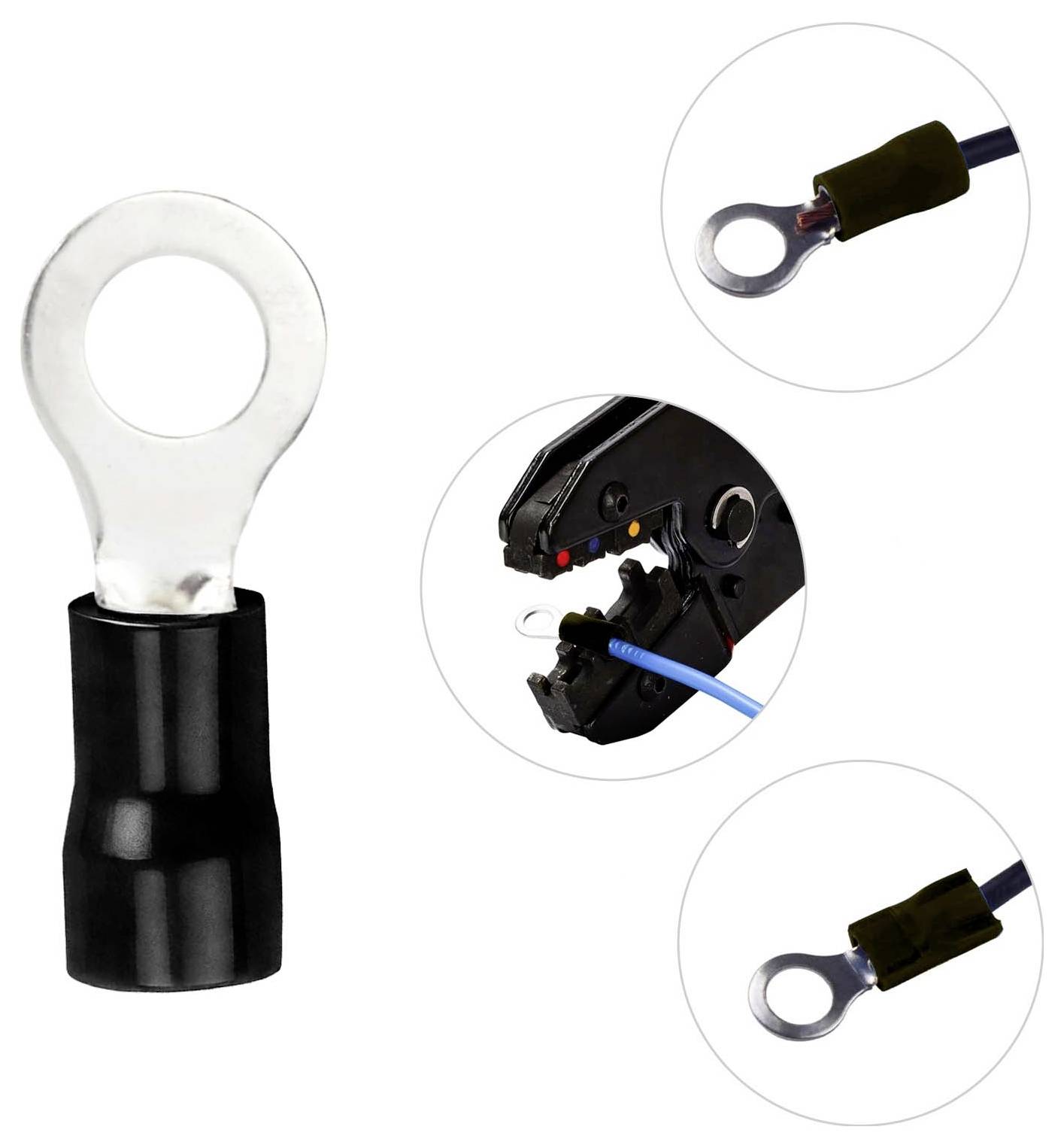 TRU COMPONENTS 738323 Ringkabelschuh Querschnitt (max.)=4mm² Loch-Ø=6.4mm Teilisoliert Schwarz 50St.