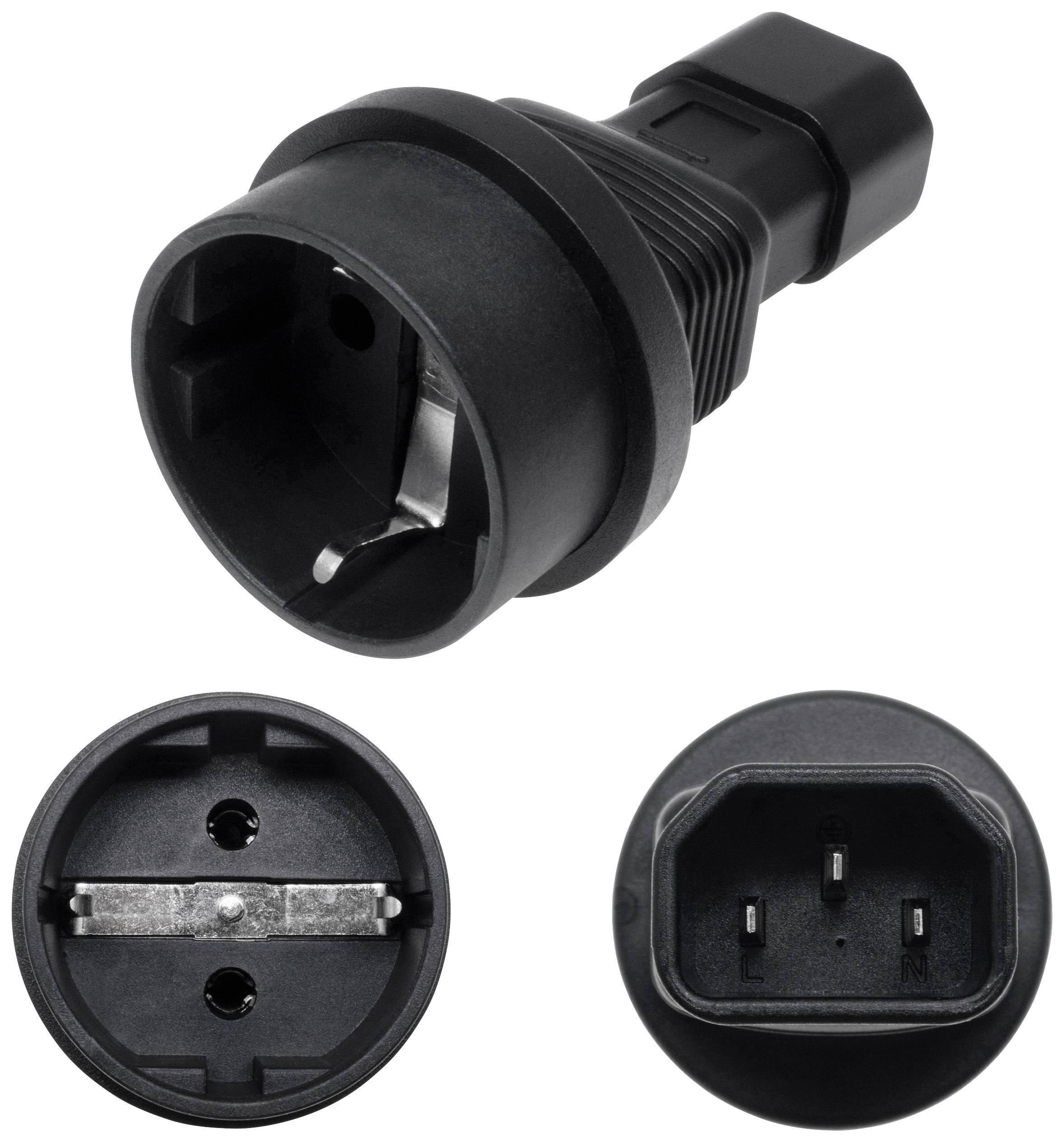 TRU Components IEC2CEE7 Netz-Adapter CEE-Kupplung - Kaltgeräte-Stecker C14 Gesamtpolzahl: 2 + PE Schwarz 1St.