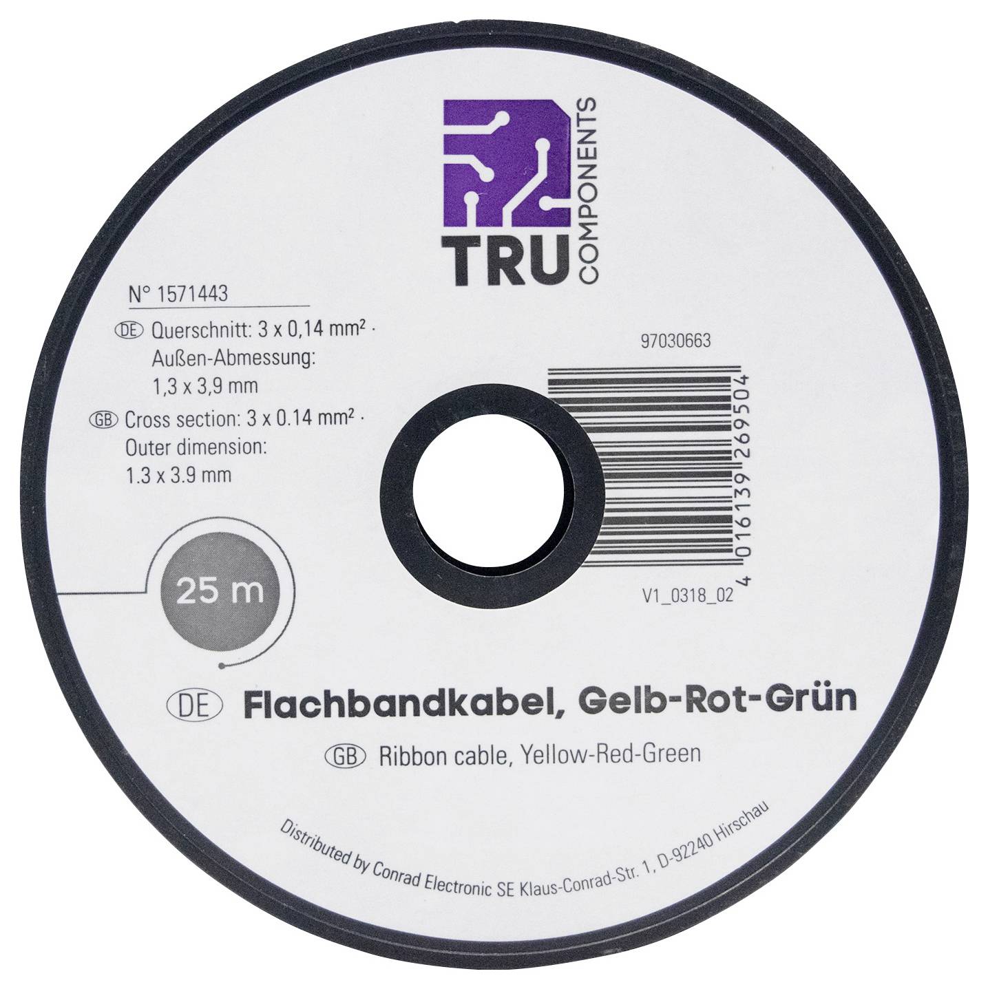 TRU Components 1571443 Litze 3 x 0.14mm² Gelb, Rot, Grün 25m