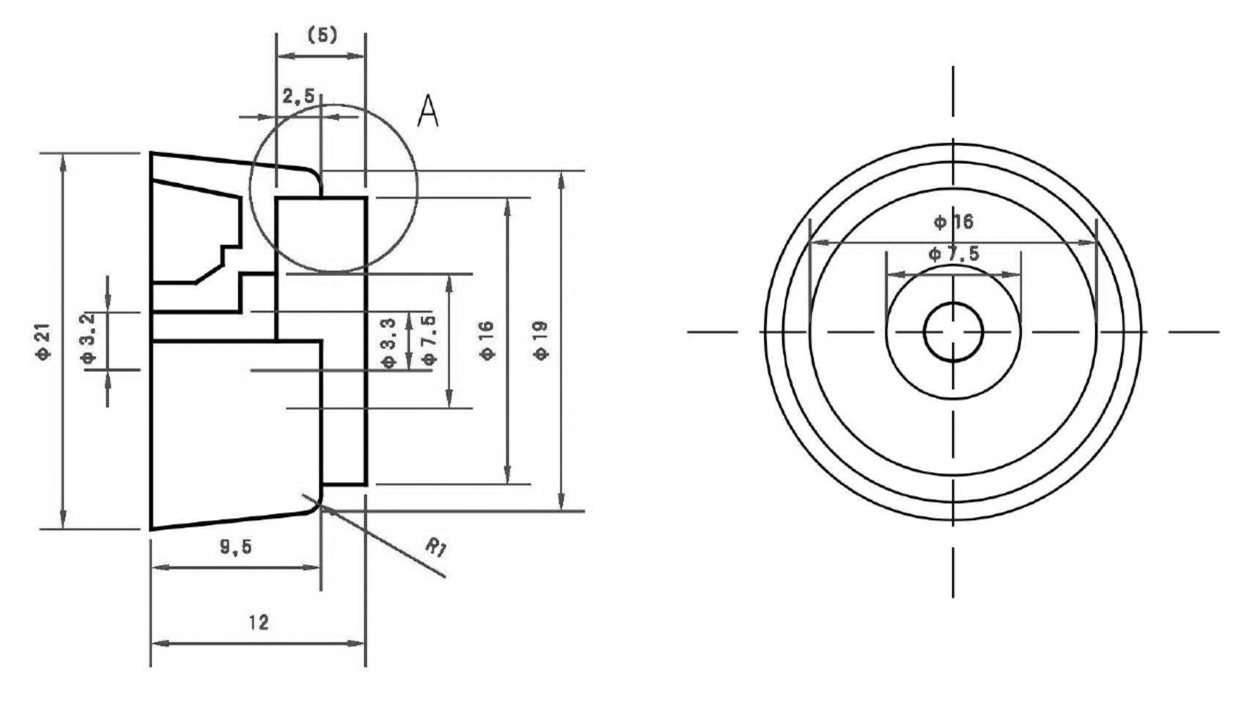 TRU Components Anschraubpuffer Schwarz (Ø x H) 21mm x 11.2mm